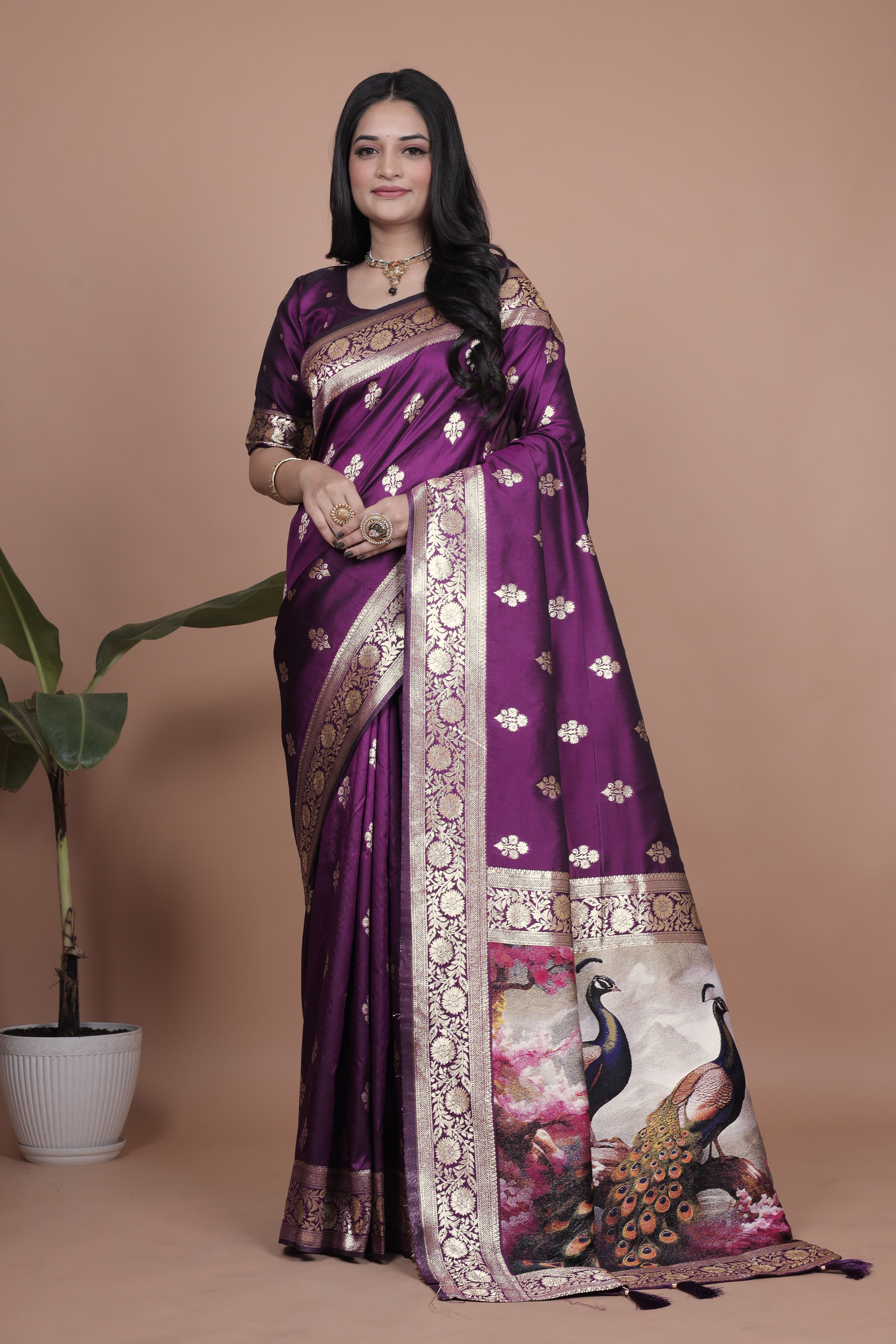 Royal Banarasi Silk Saree with Peacock Pallu Design With 8 Colors