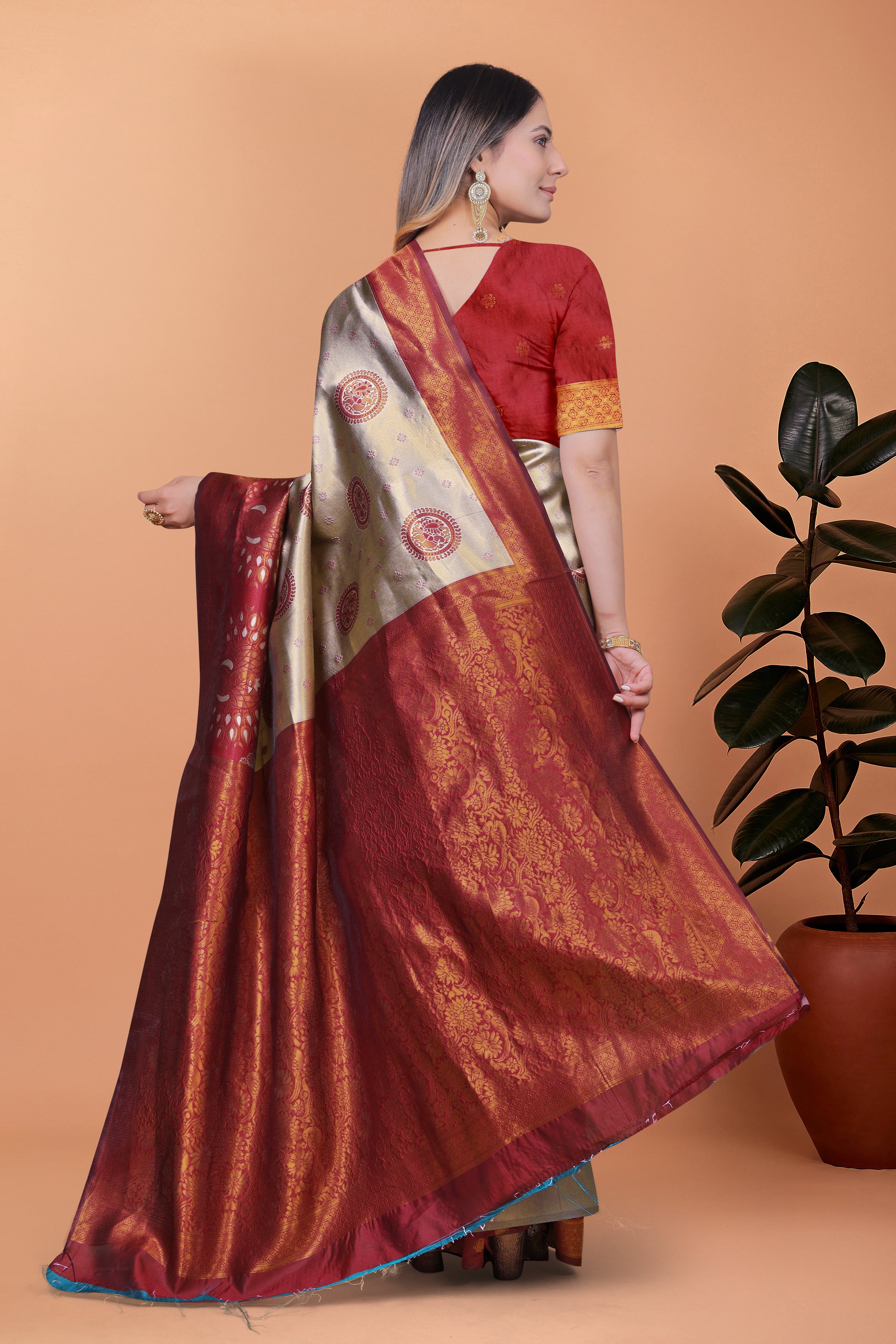 Banarasi Saree with Plum Borders with 8 Color