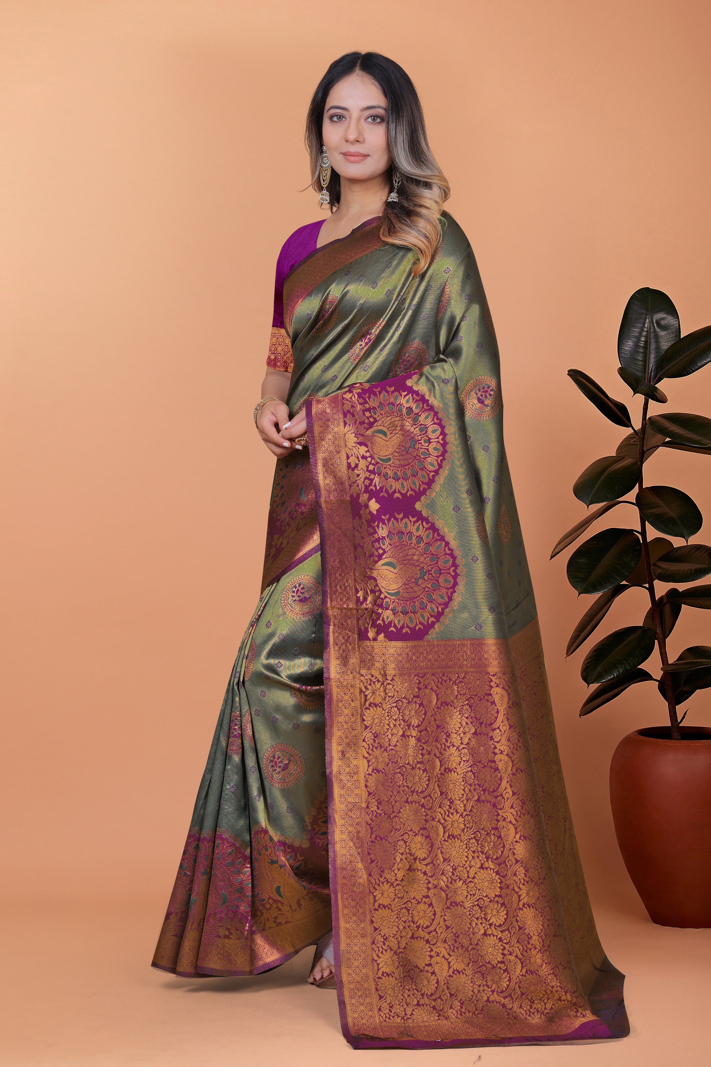Banarasi Saree with Plum Borders with 8 Color