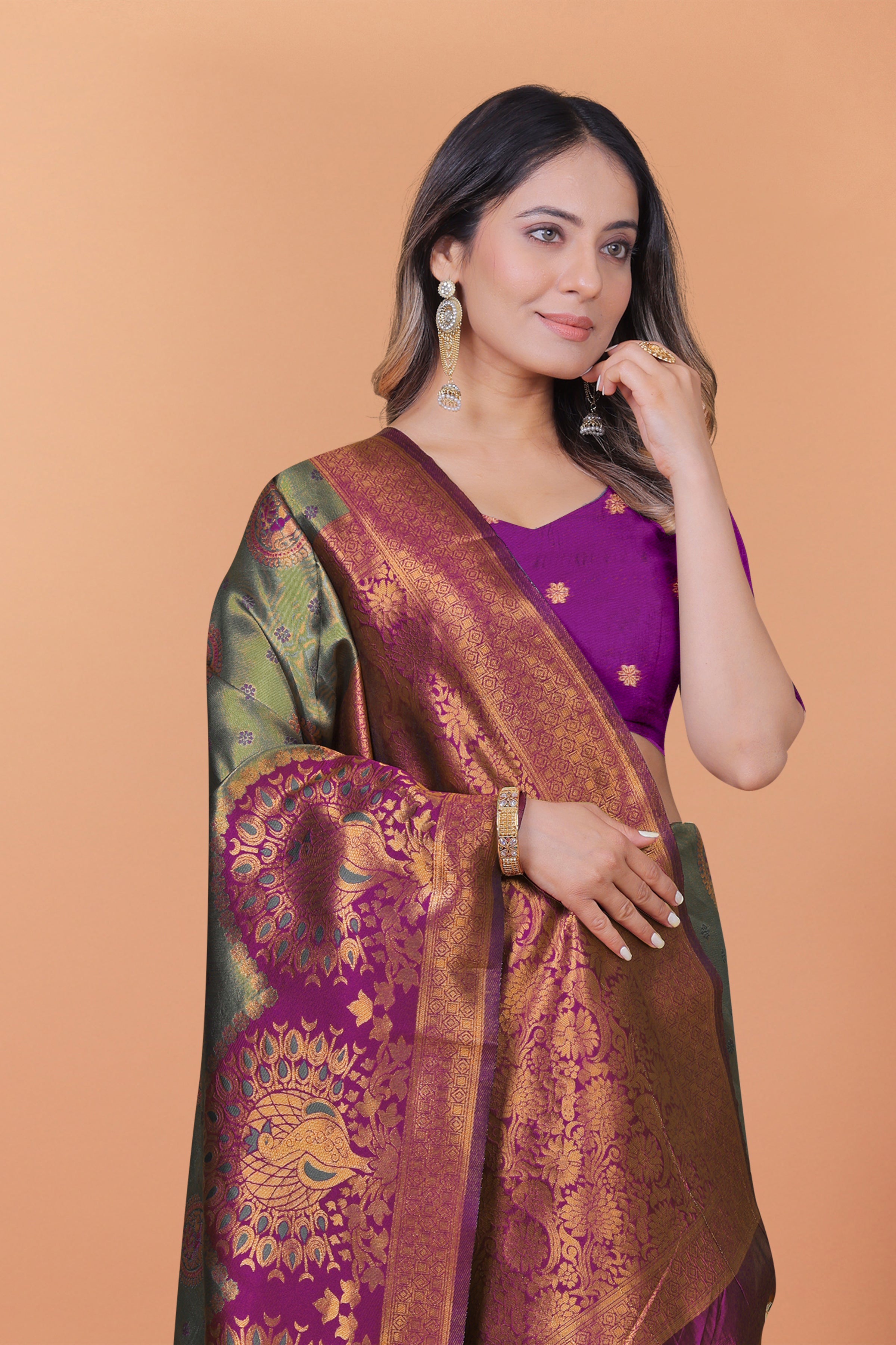 Banarasi Saree with Plum Borders with 8 Color
