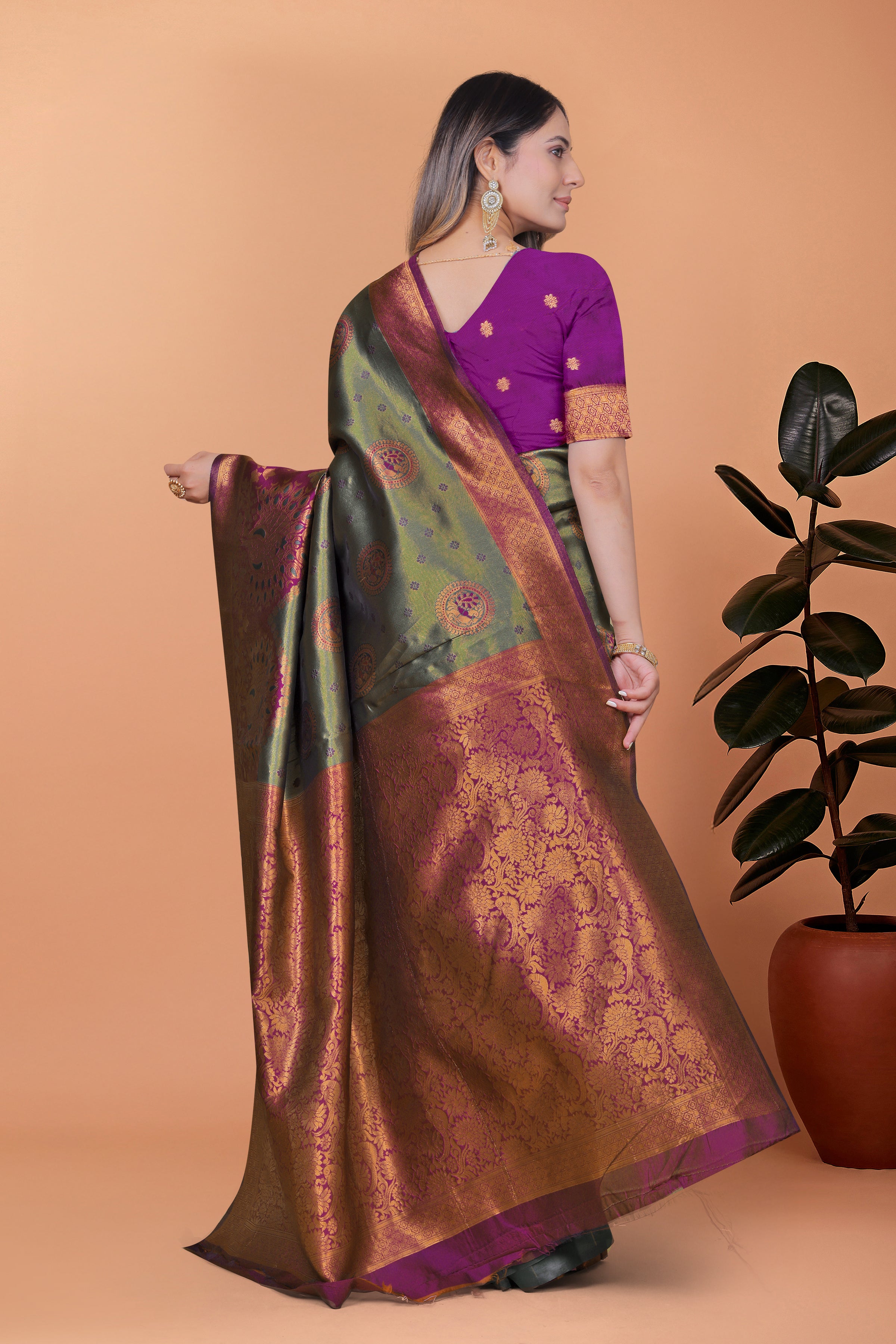 Banarasi Saree with Plum Borders with 8 Color