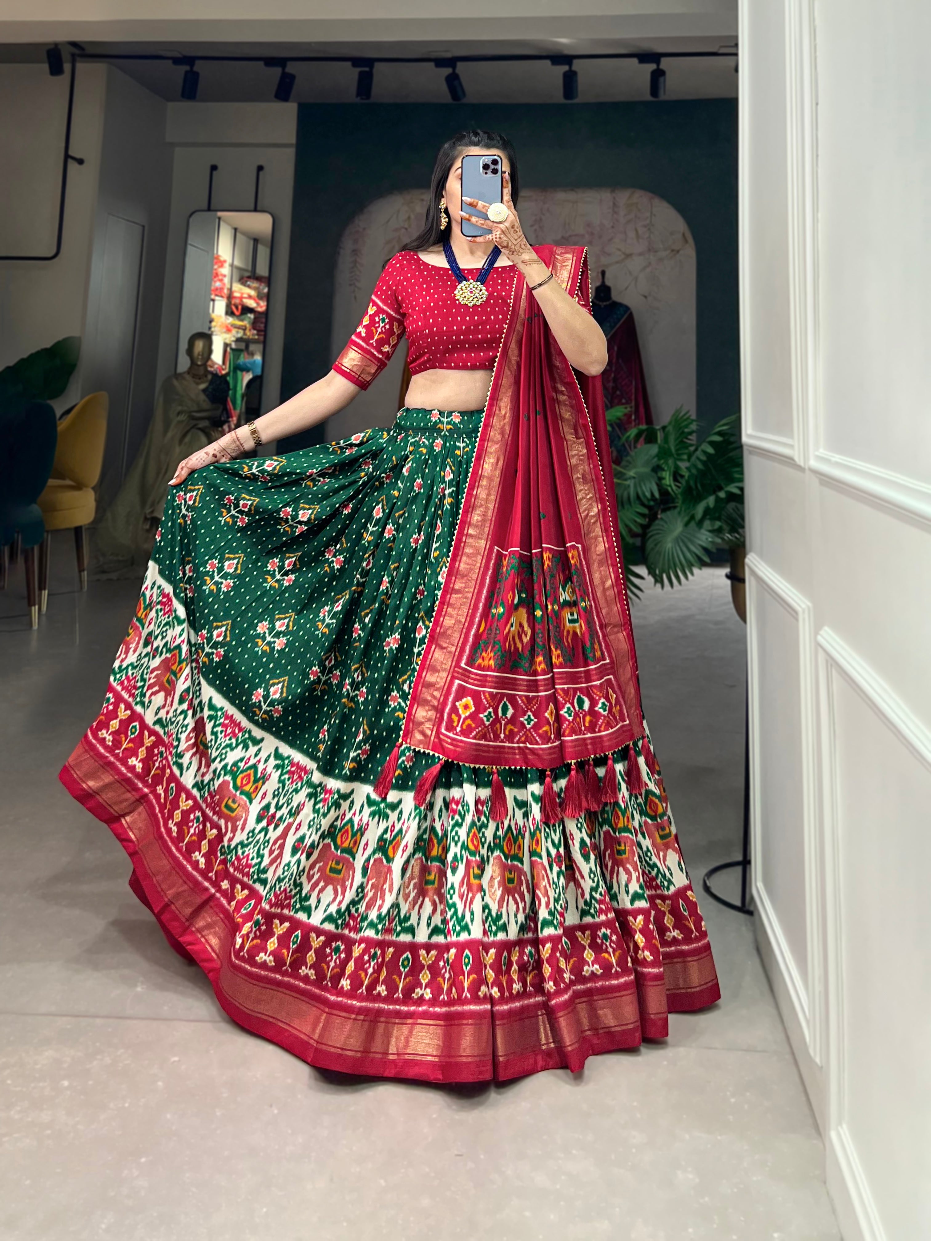 Tusser Silk Lehenga Choli with Intricate Print and Dupatta