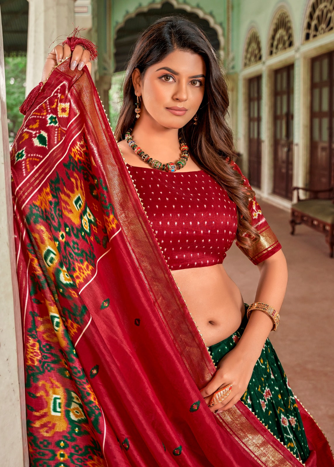 Tusser Silk Lehenga Choli with Intricate Print and Dupatta