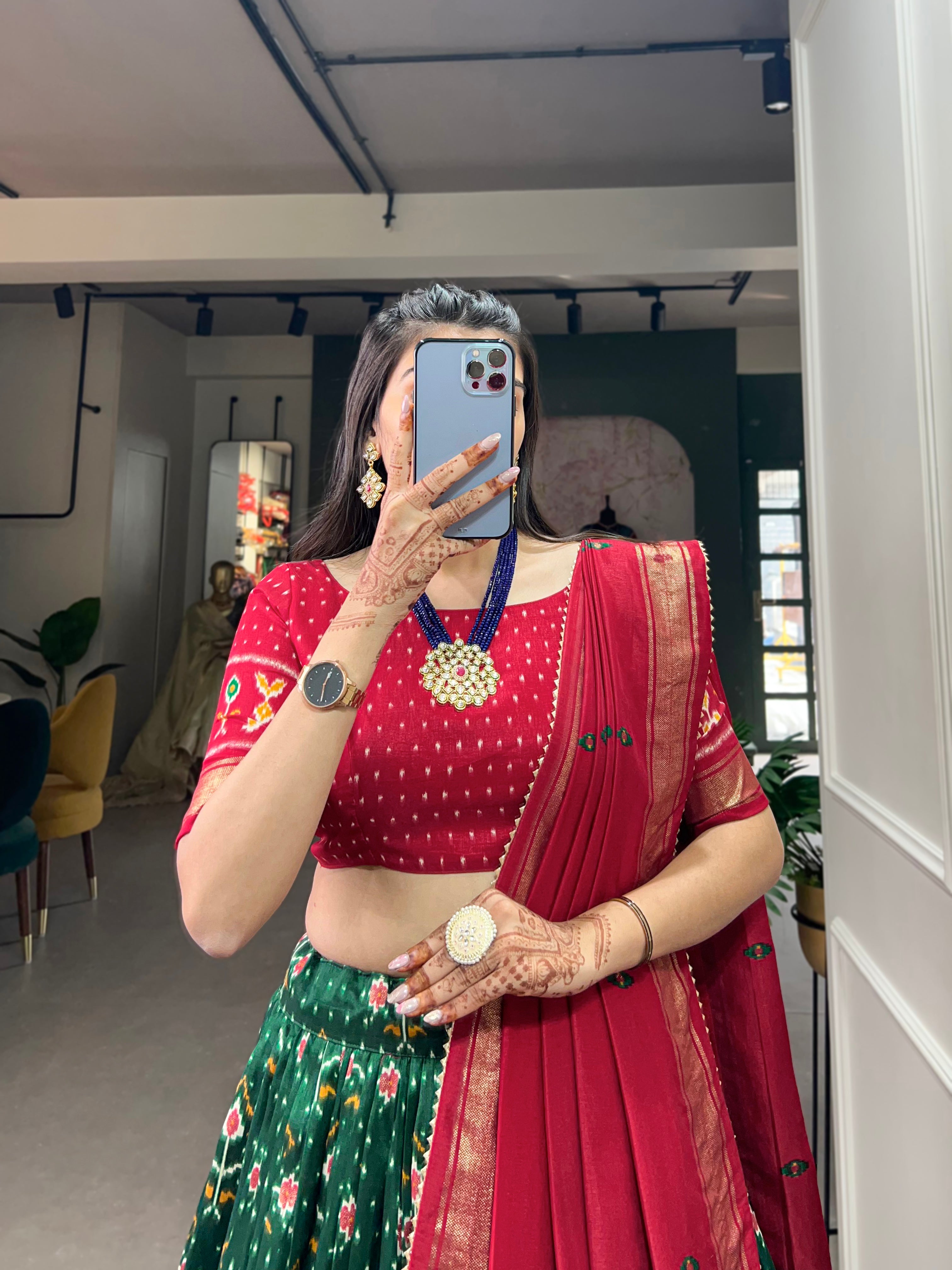 Tusser Silk Lehenga Choli with Intricate Print and Dupatta