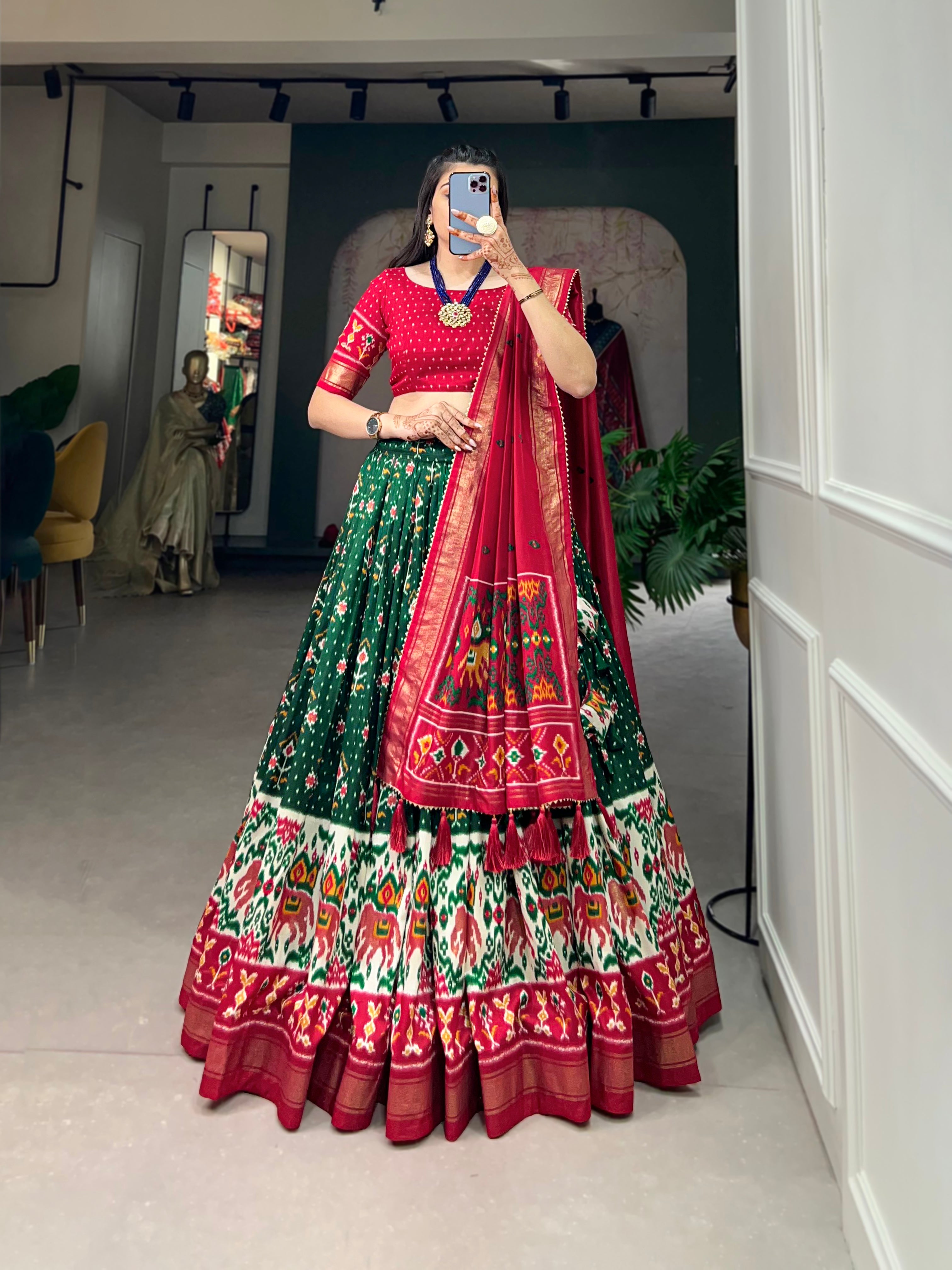 Tusser Silk Lehenga Choli with Intricate Print and Dupatta