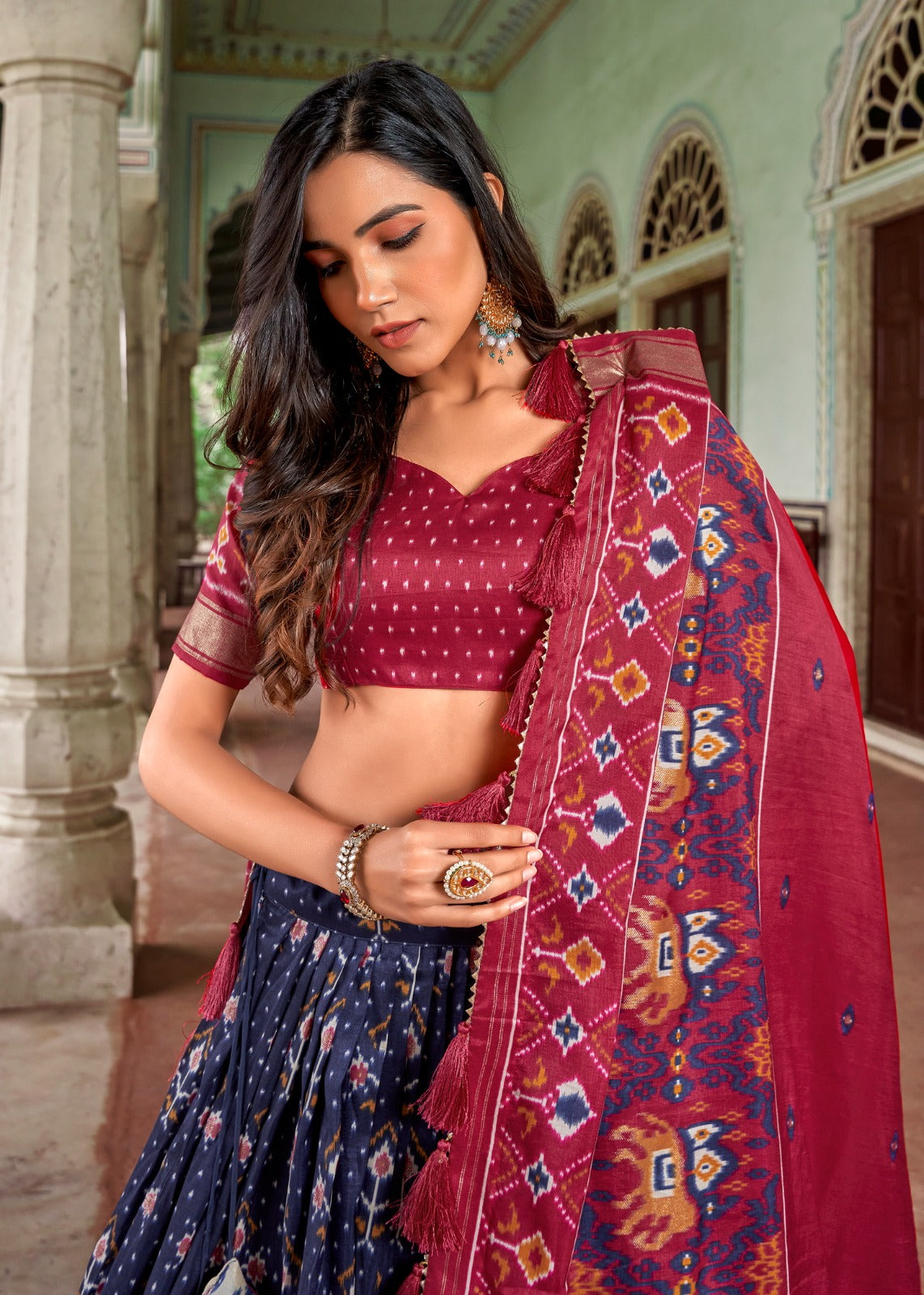 Tusser Silk Lehenga Choli with Intricate Print and Dupatta