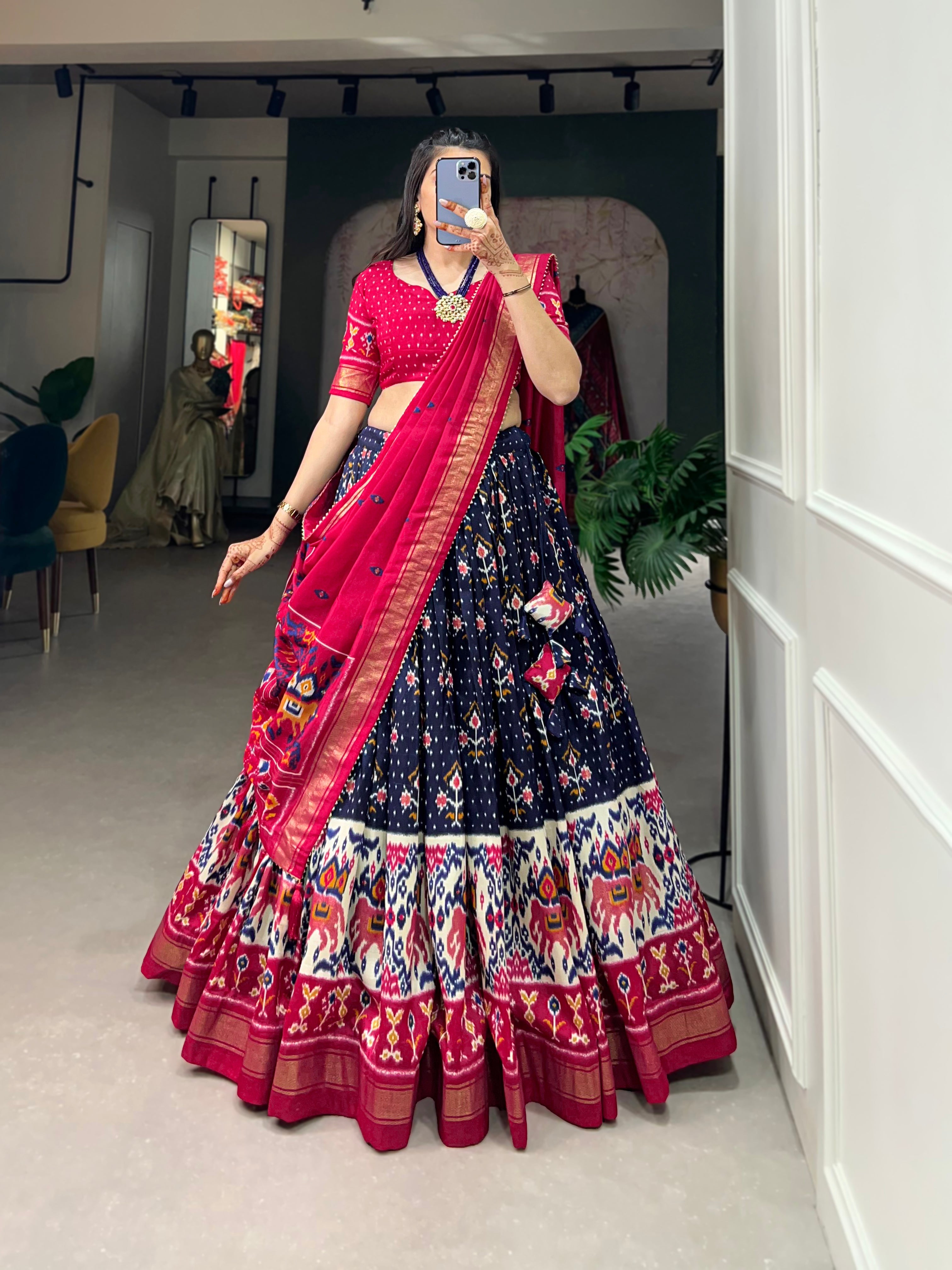 Tusser Silk Lehenga Choli with Intricate Print and Dupatta