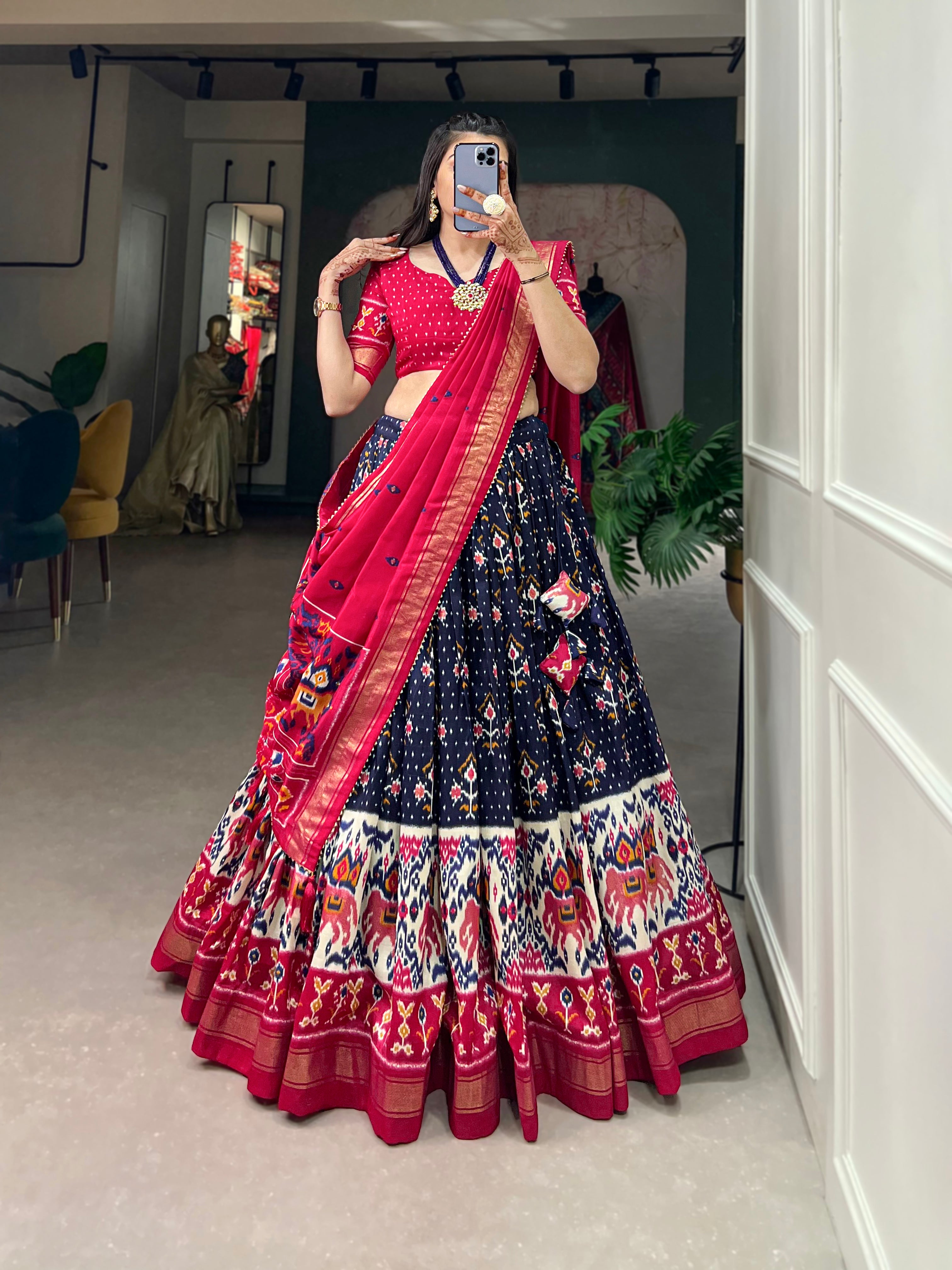 Tusser Silk Lehenga Choli with Intricate Print and Dupatta
