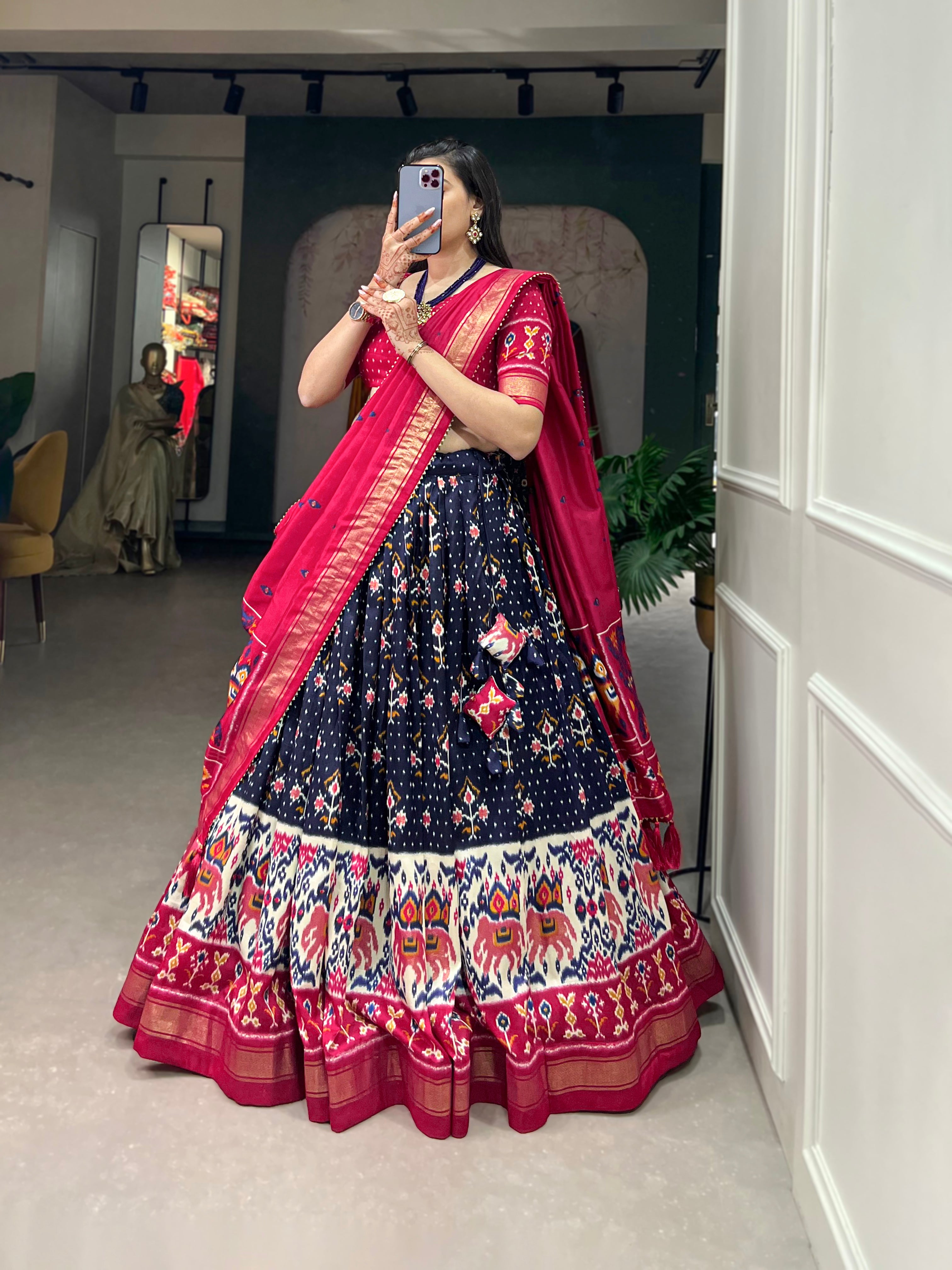Tusser Silk Lehenga Choli with Intricate Print and Dupatta