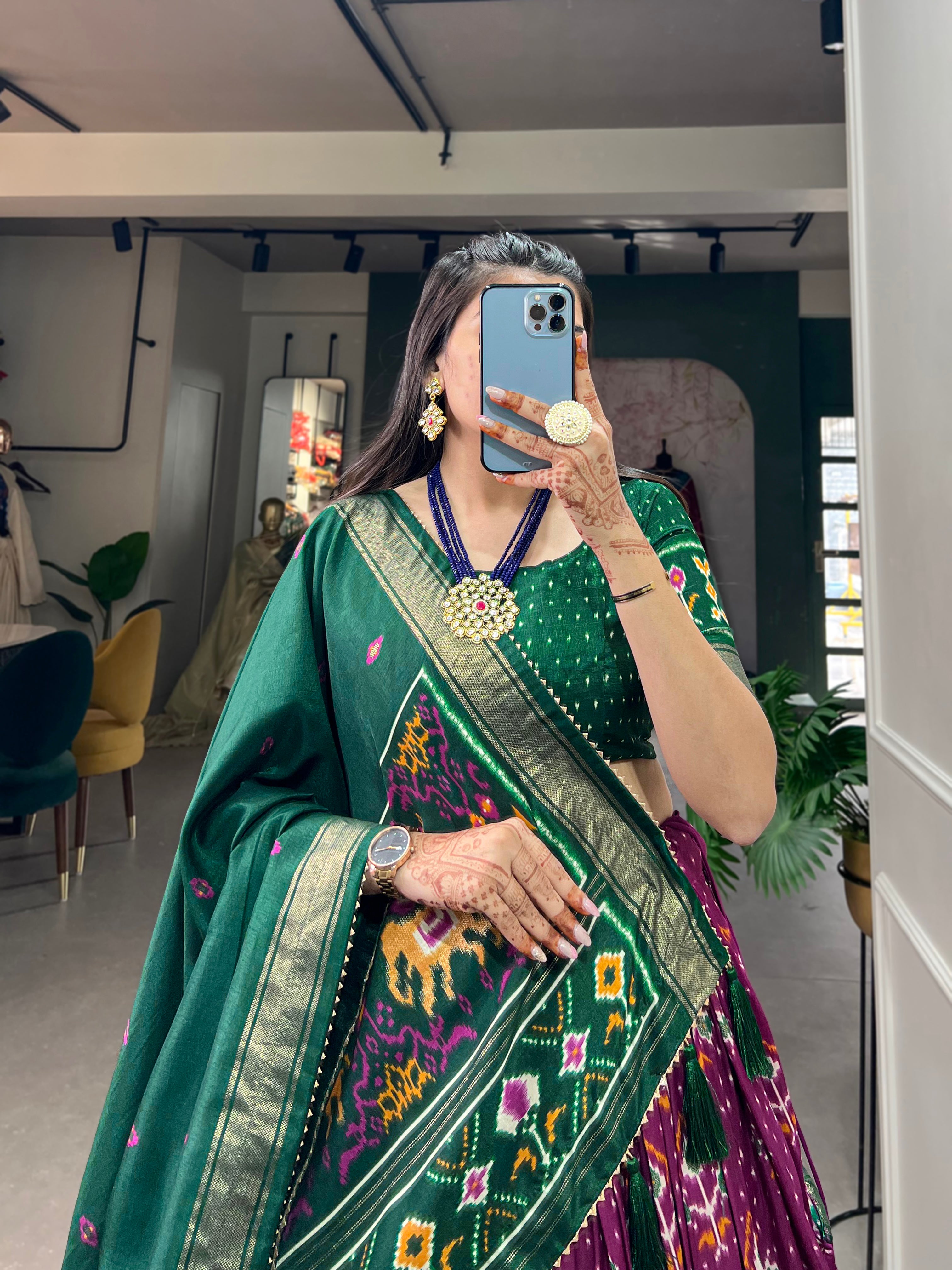 Tusser Silk Lehenga Choli with Intricate Print and Dupatta