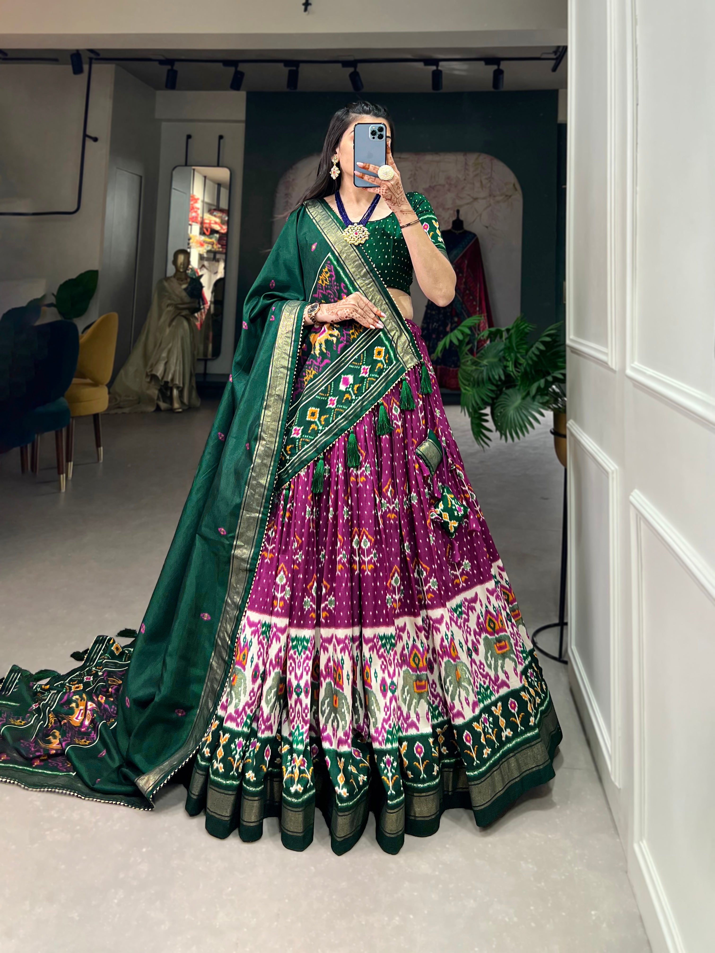 Tusser Silk Lehenga Choli with Intricate Print and Dupatta