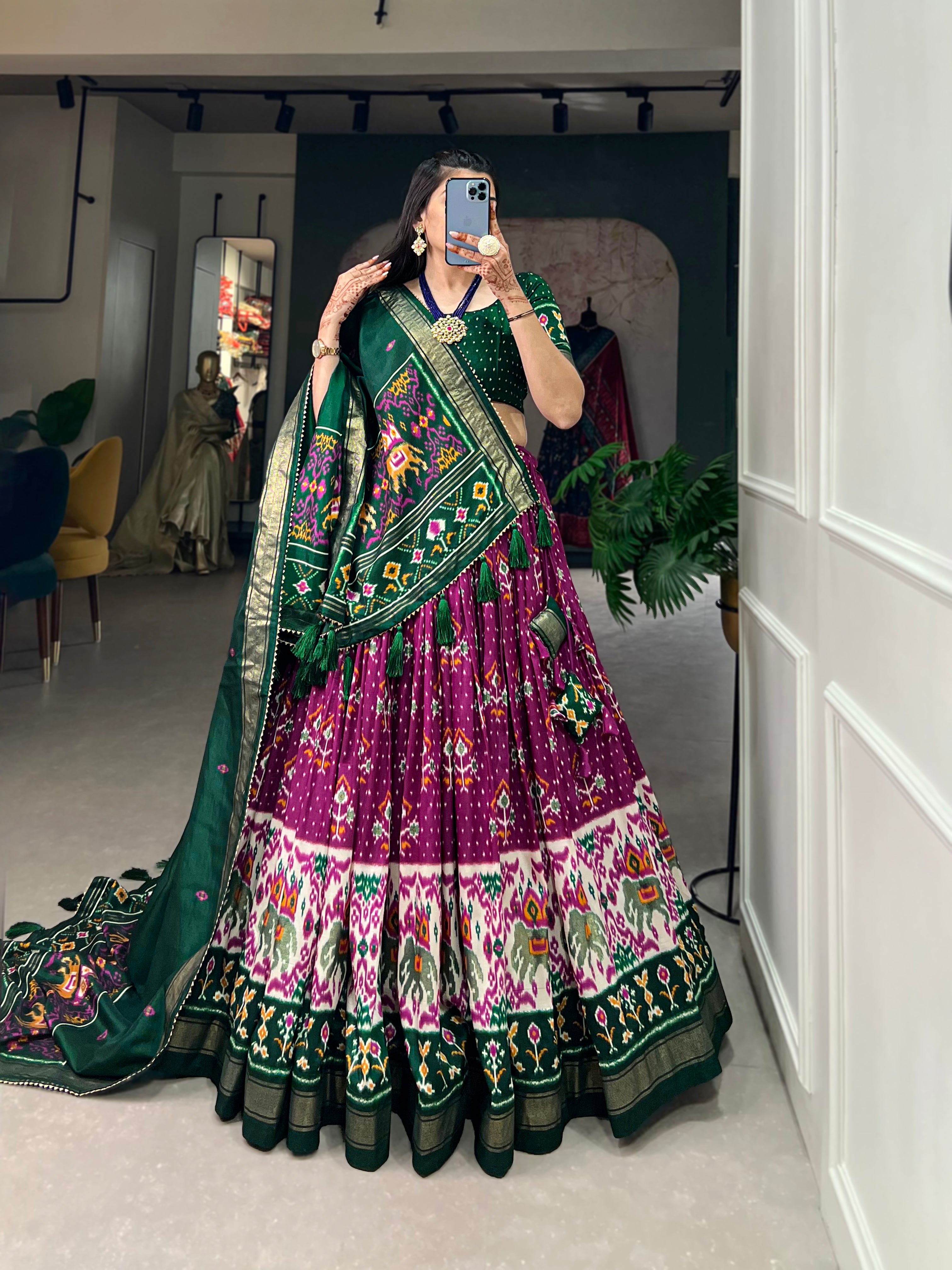Tusser Silk Lehenga Choli with Intricate Print and Dupatta