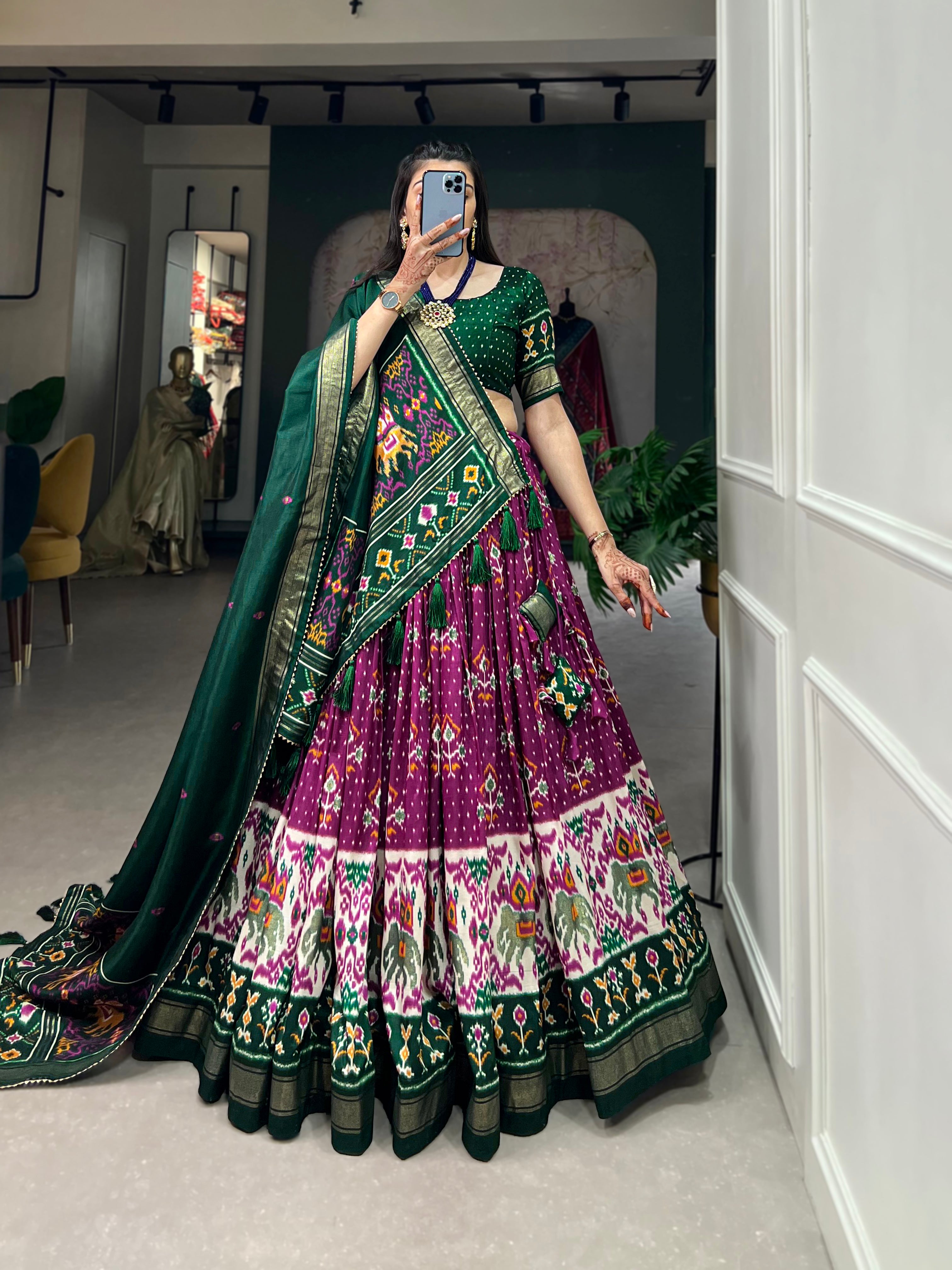 Tusser Silk Lehenga Choli with Intricate Print and Dupatta