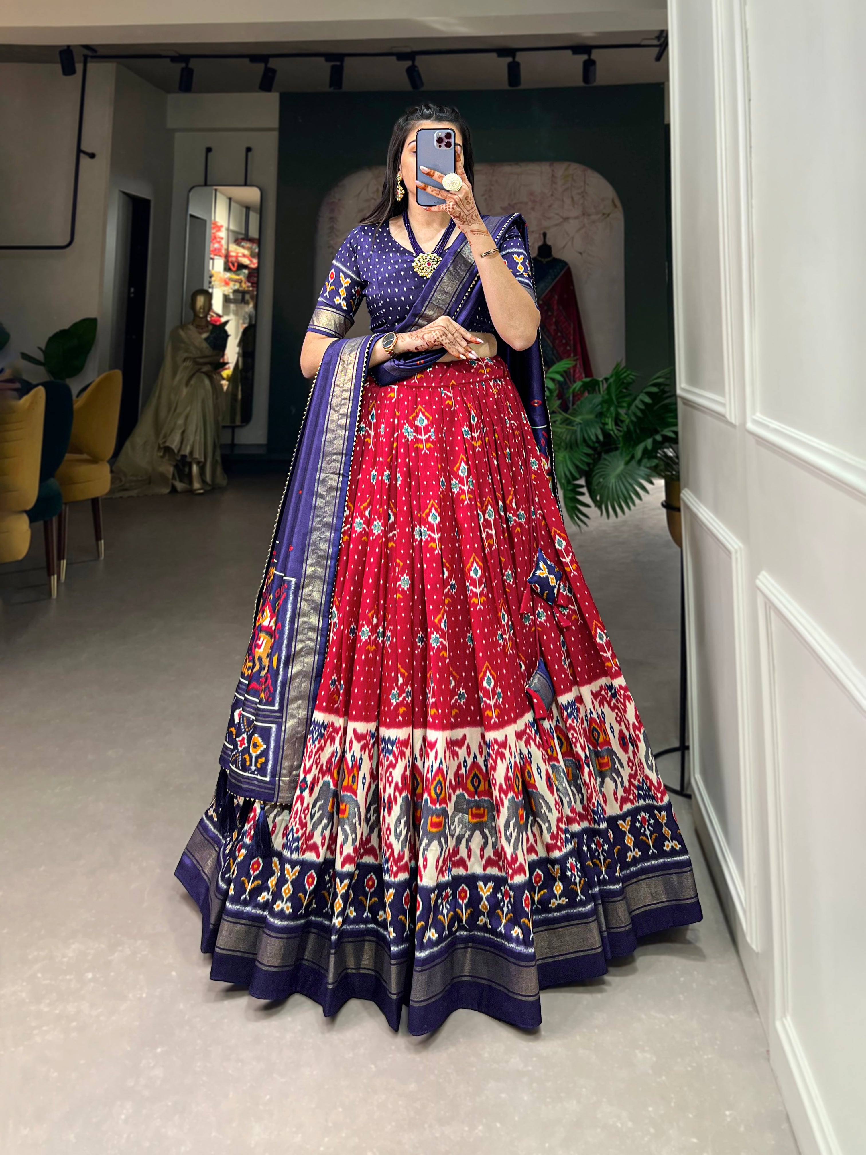 Tusser Silk Lehenga Choli with Intricate Print and Dupatta