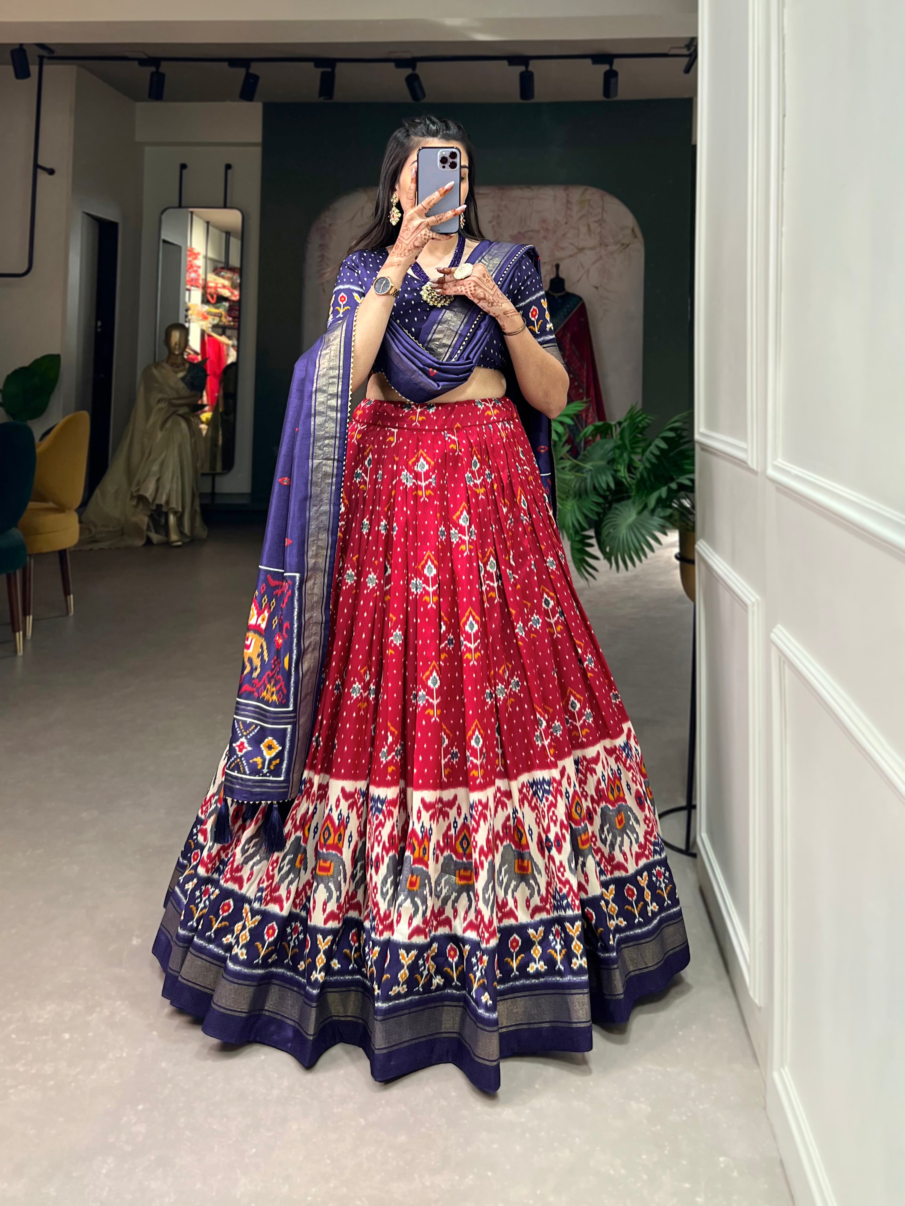 Tusser Silk Lehenga Choli with Intricate Print and Dupatta