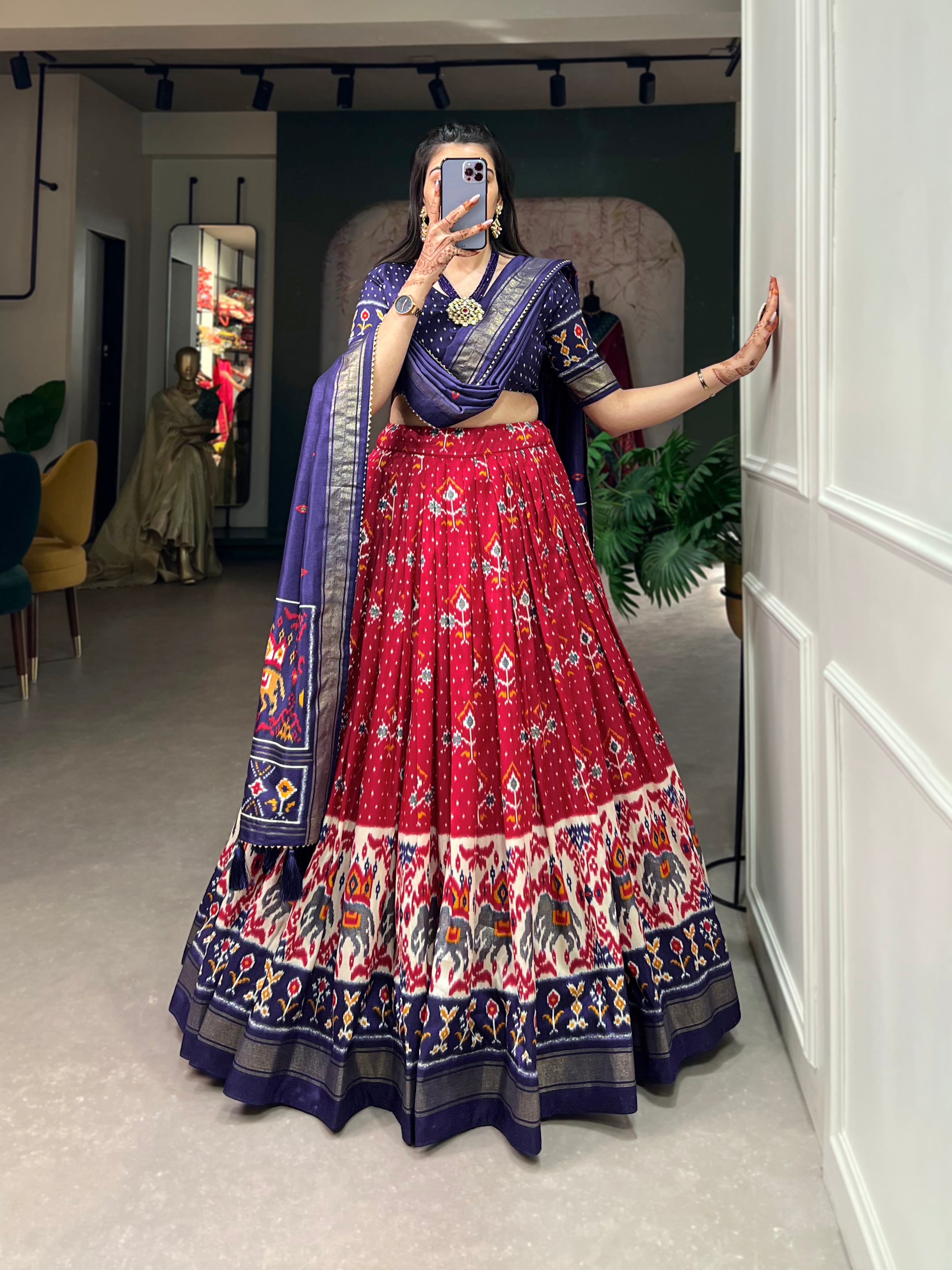 Tusser Silk Lehenga Choli with Intricate Print and Dupatta