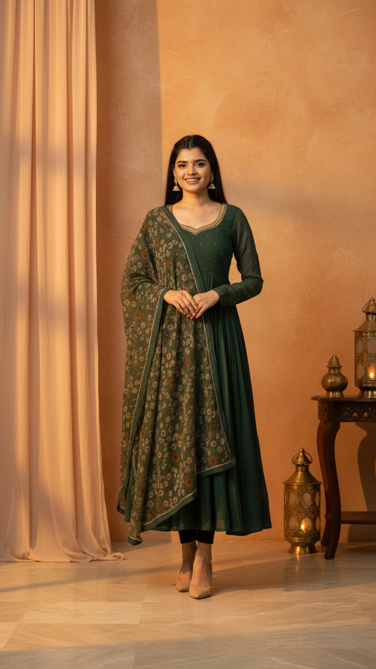 Deep Green Classic Anarkali Set