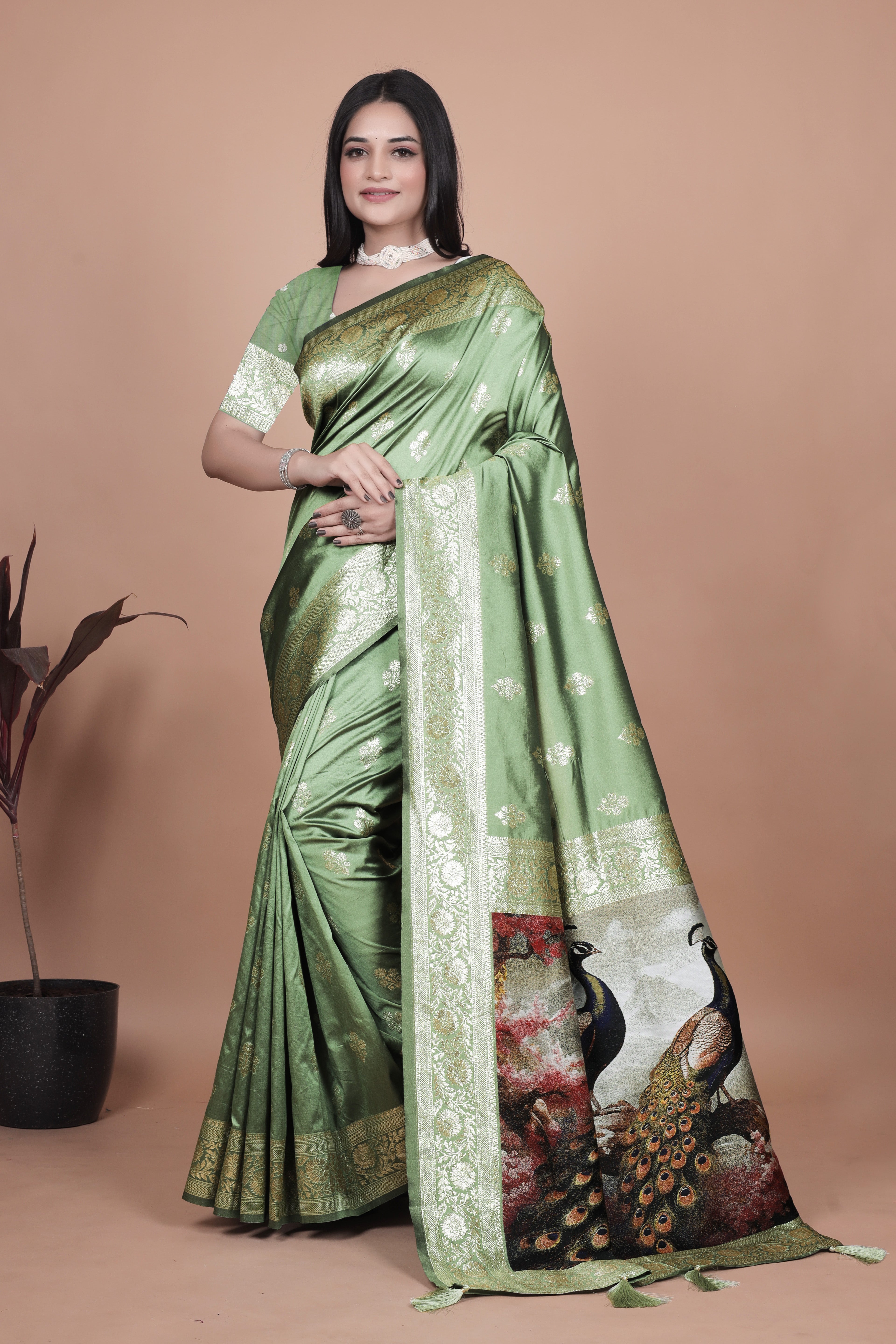 Royal Purple Banarasi Silk Saree with Peacock Pallu Design