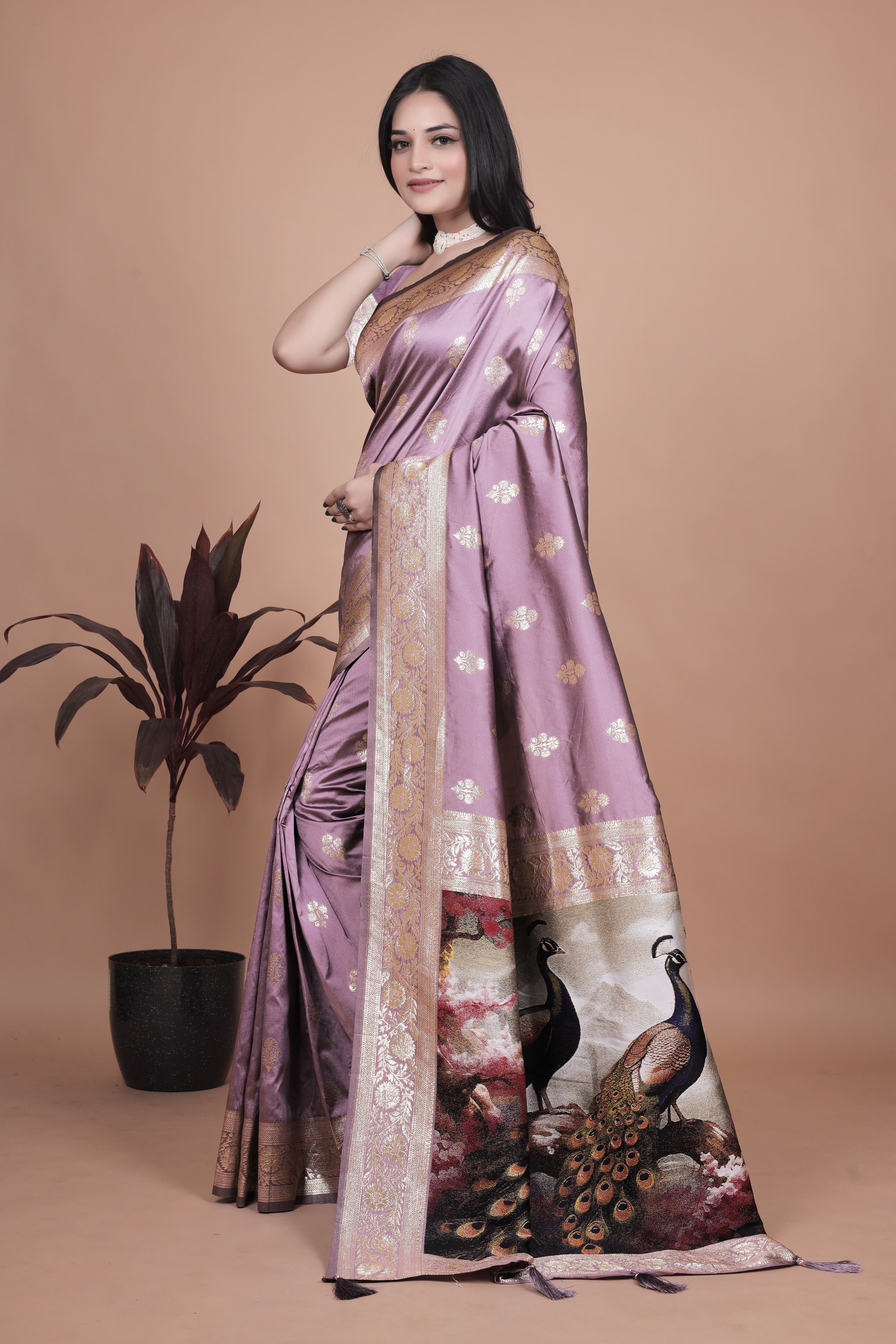 Royal Purple Banarasi Silk Saree with Peacock Pallu Design