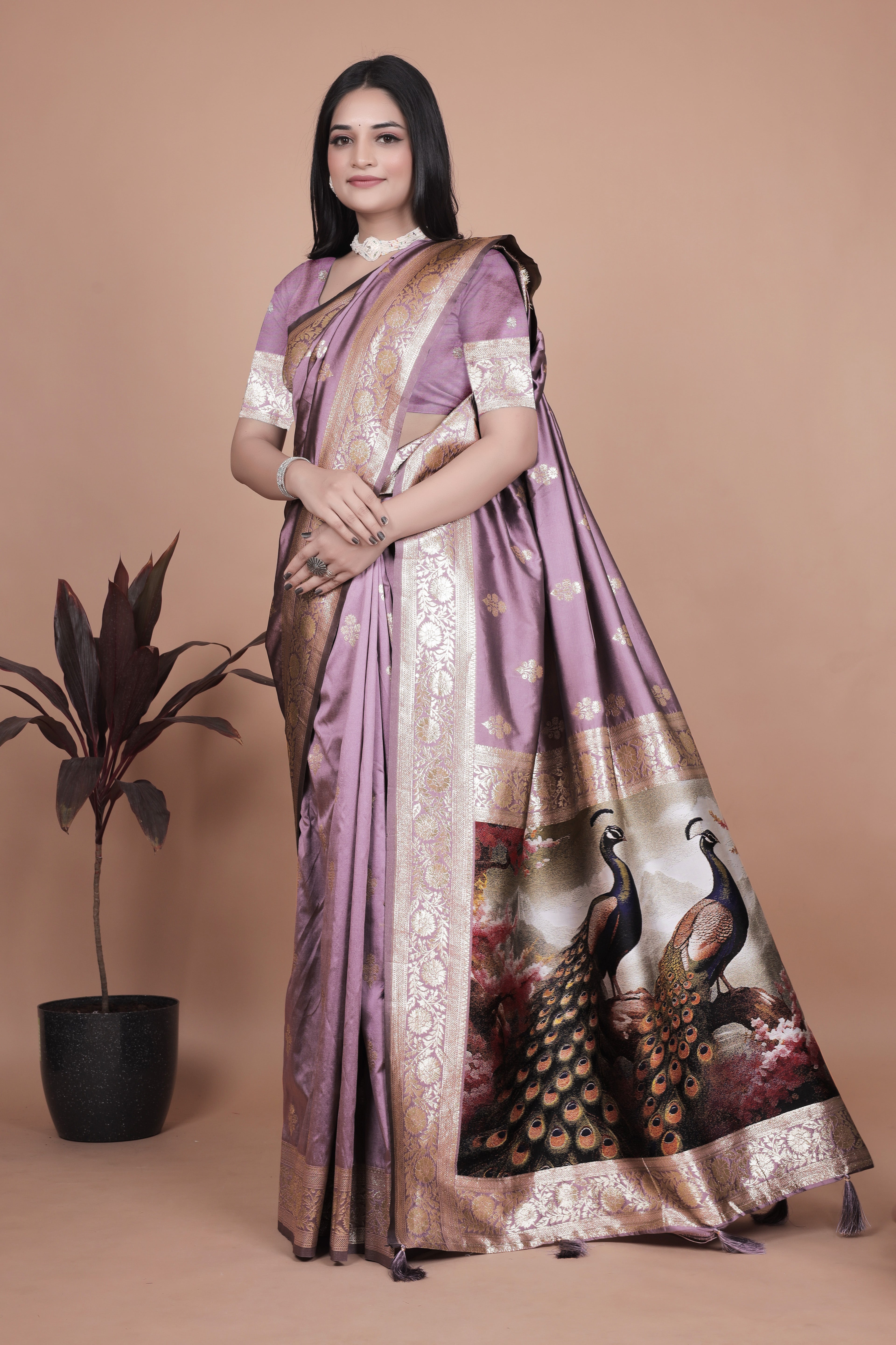Royal Purple Banarasi Silk Saree with Peacock Pallu Design