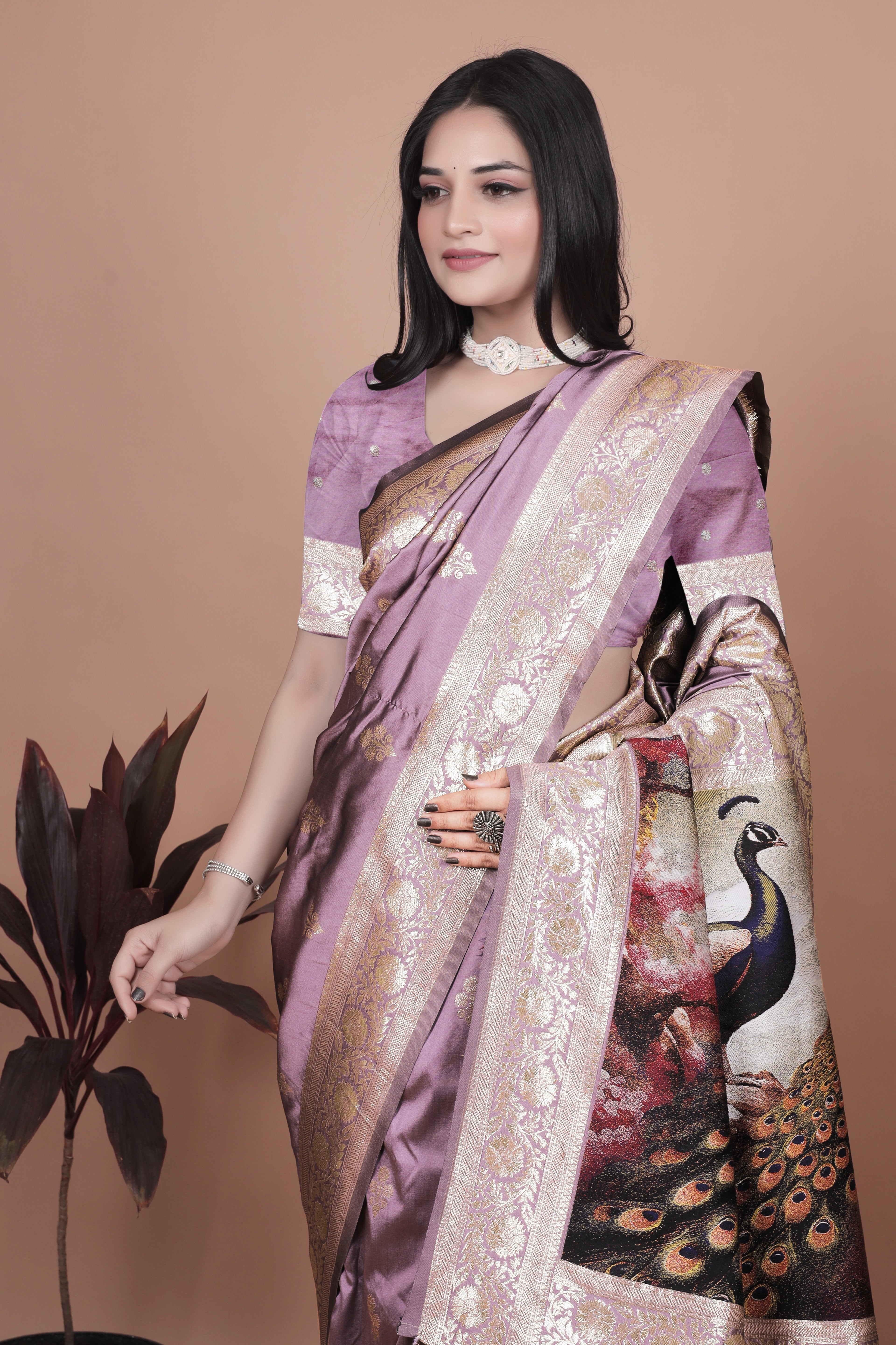 Royal Purple Banarasi Silk Saree with Peacock Pallu Design
