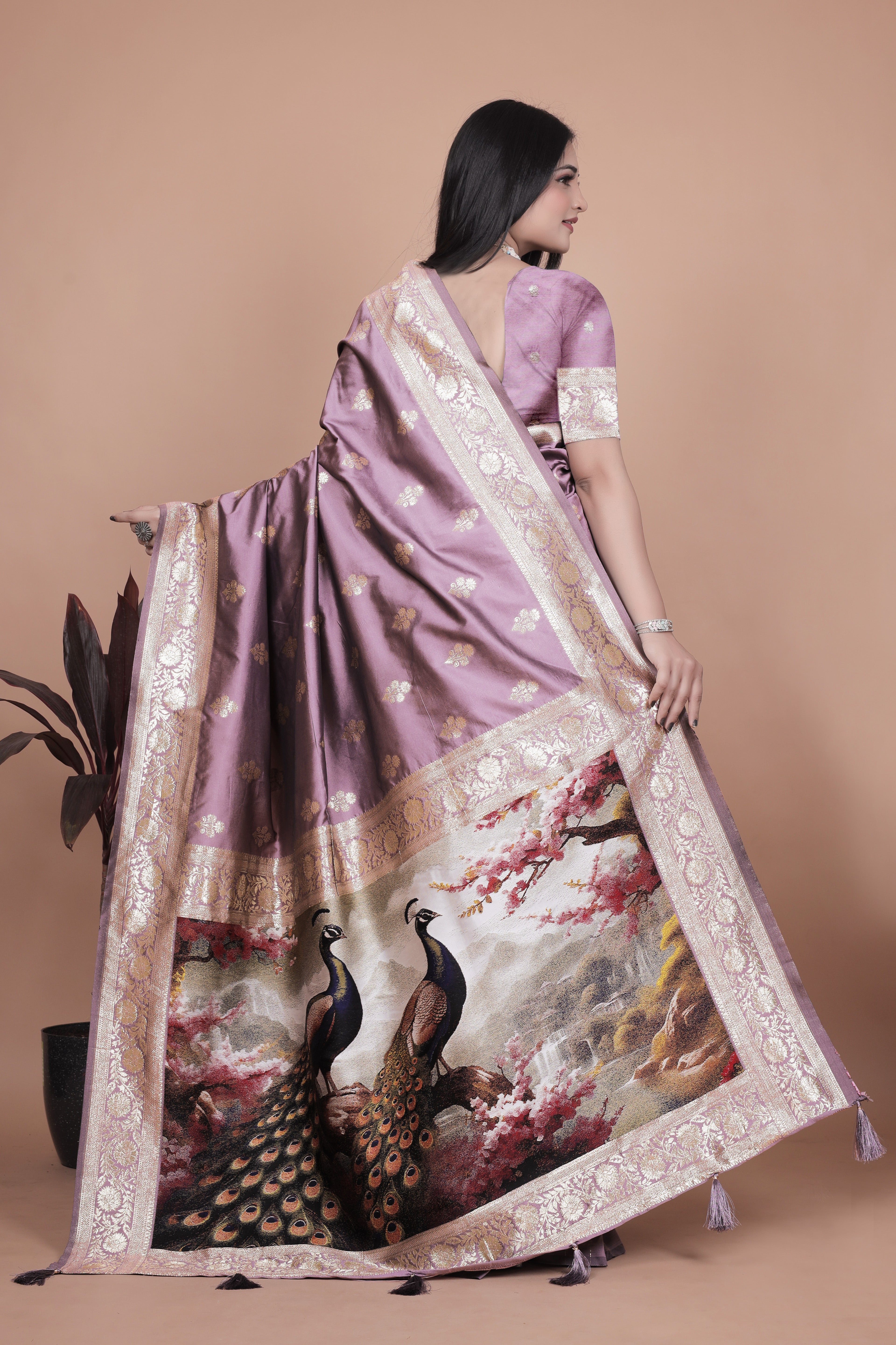 Royal Purple Banarasi Silk Saree with Peacock Pallu Design
