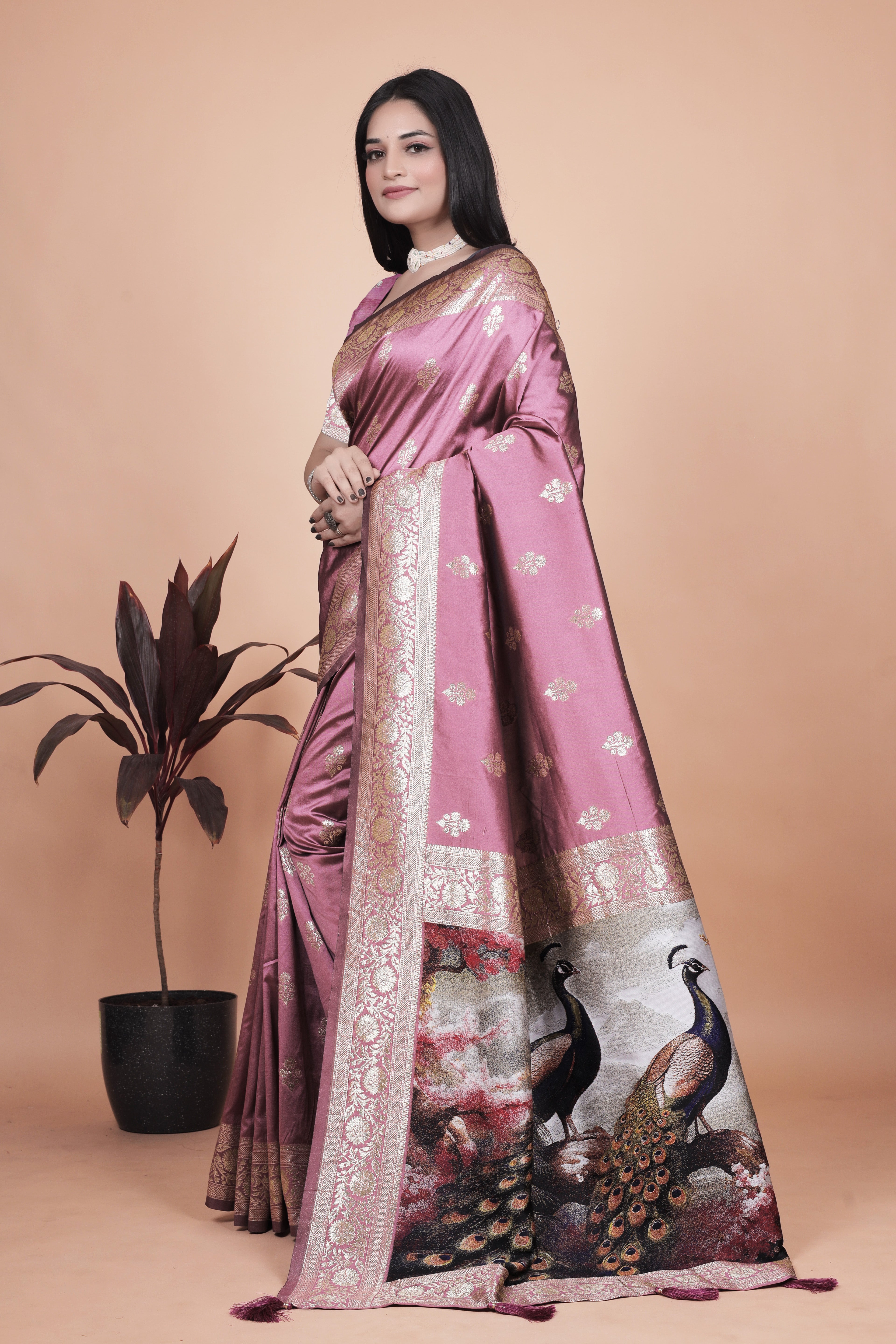 Royal Purple Banarasi Silk Saree with Peacock Pallu Design