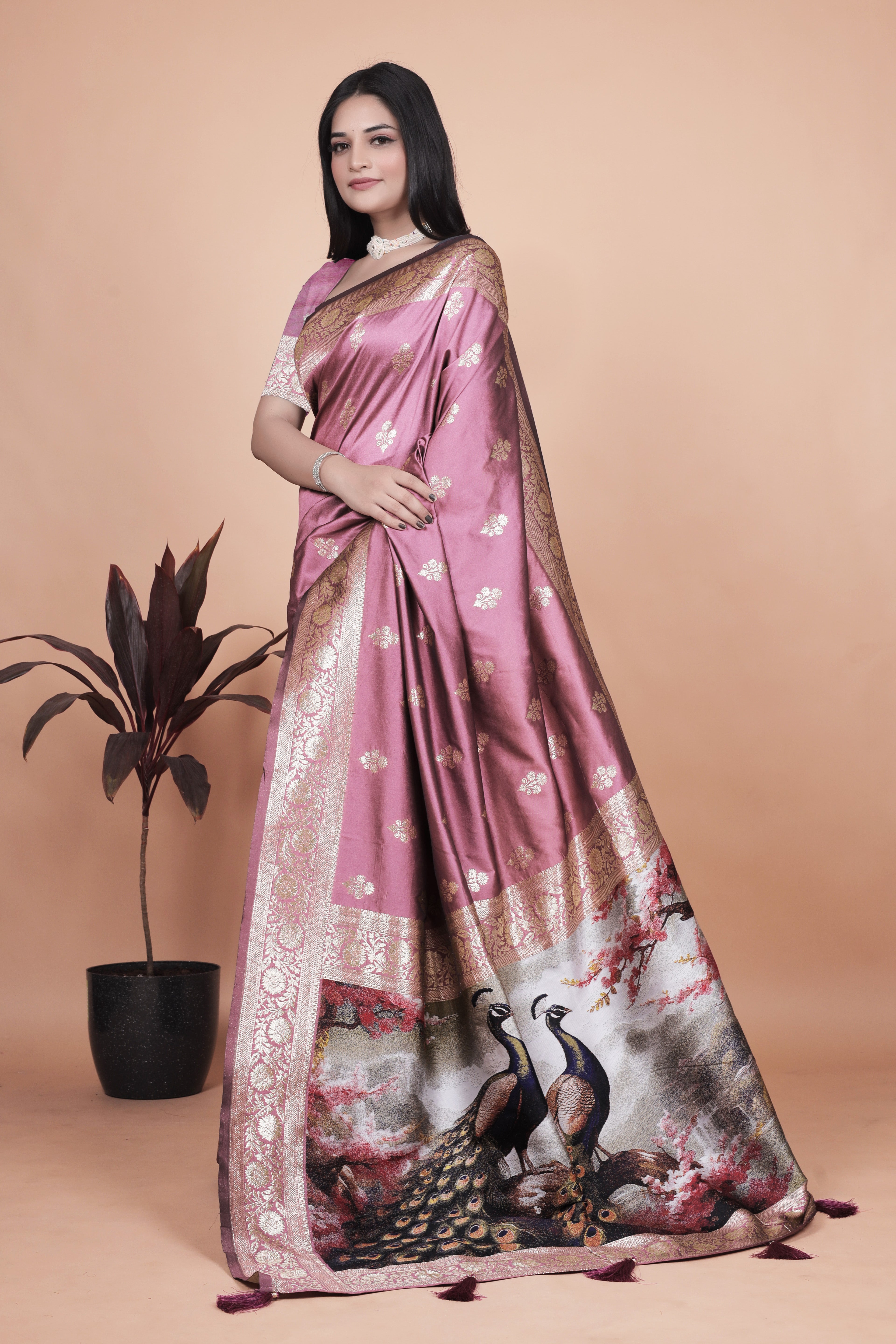 Royal Purple Banarasi Silk Saree with Peacock Pallu Design