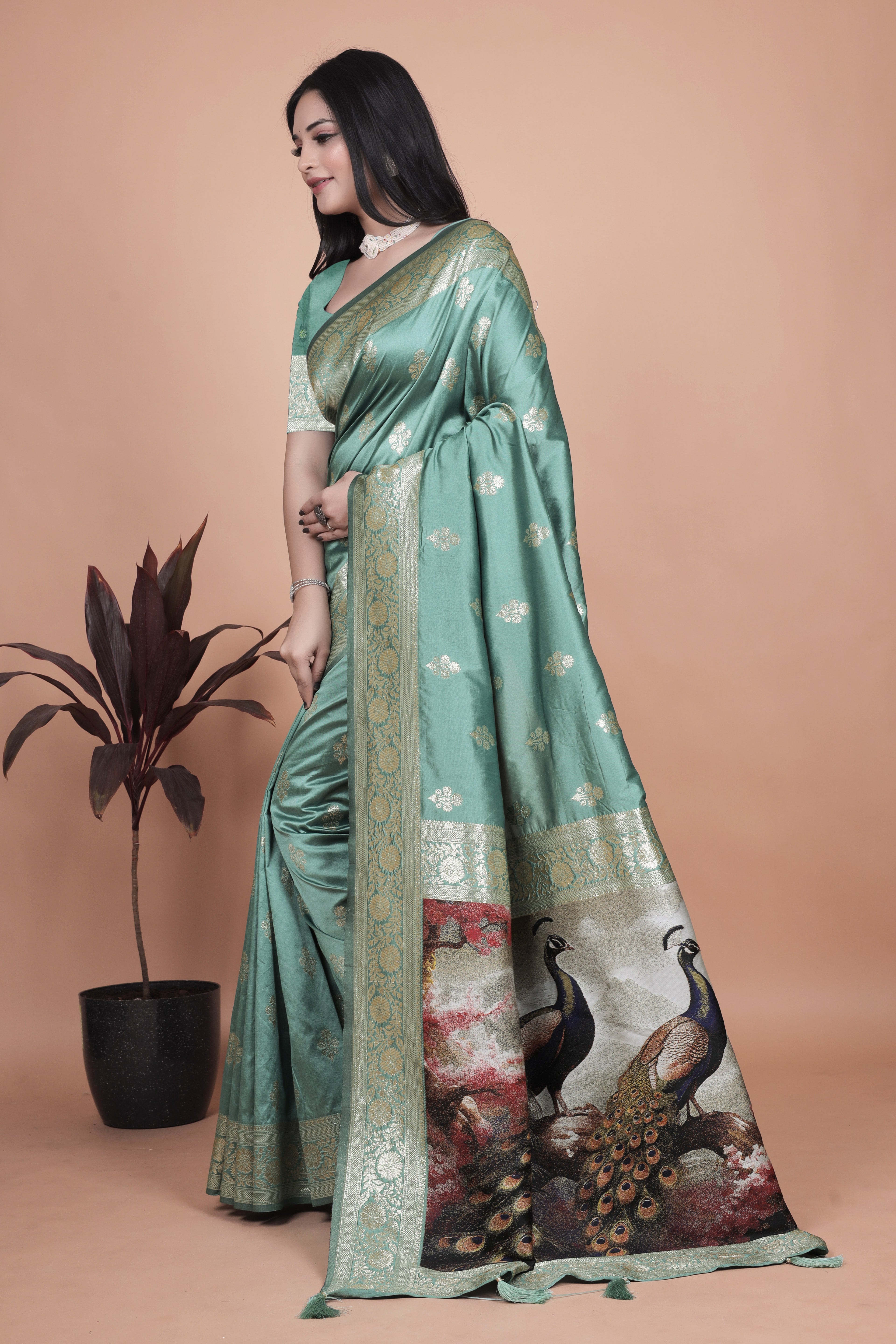 Royal Purple Banarasi Silk Saree with Peacock Pallu Design