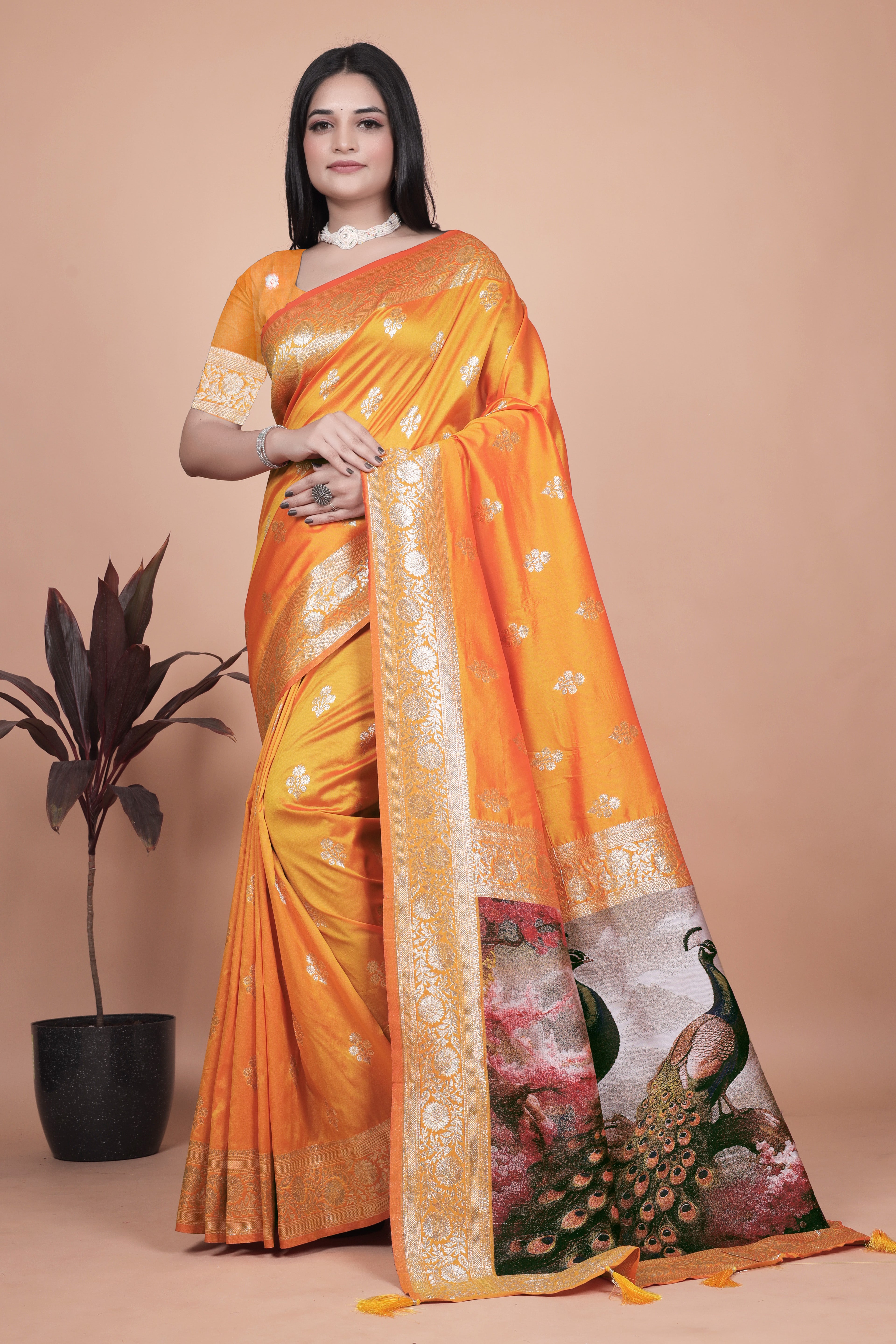 Royal Purple Banarasi Silk Saree with Peacock Pallu Design
