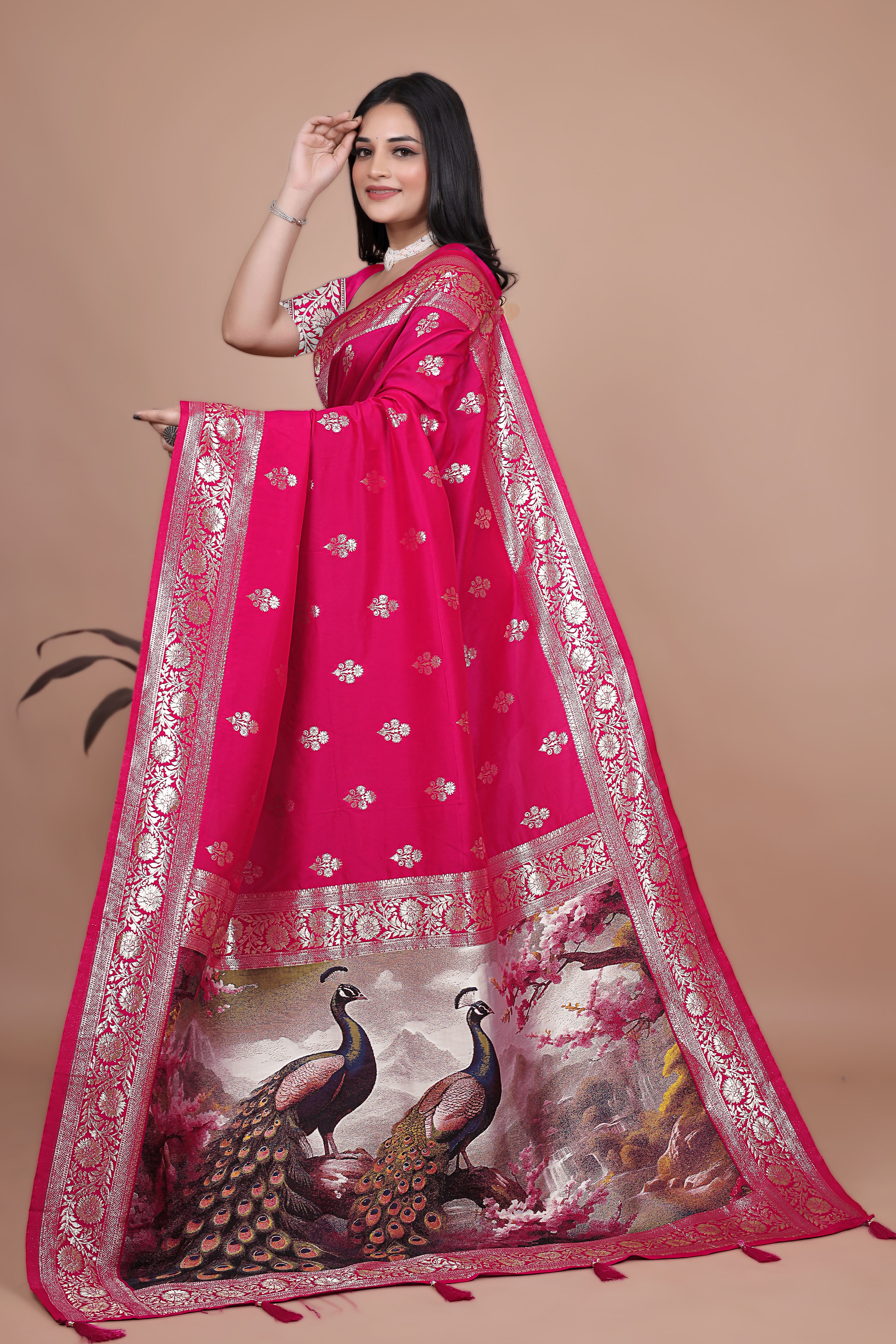 Royal Purple Banarasi Silk Saree with Peacock Pallu Design