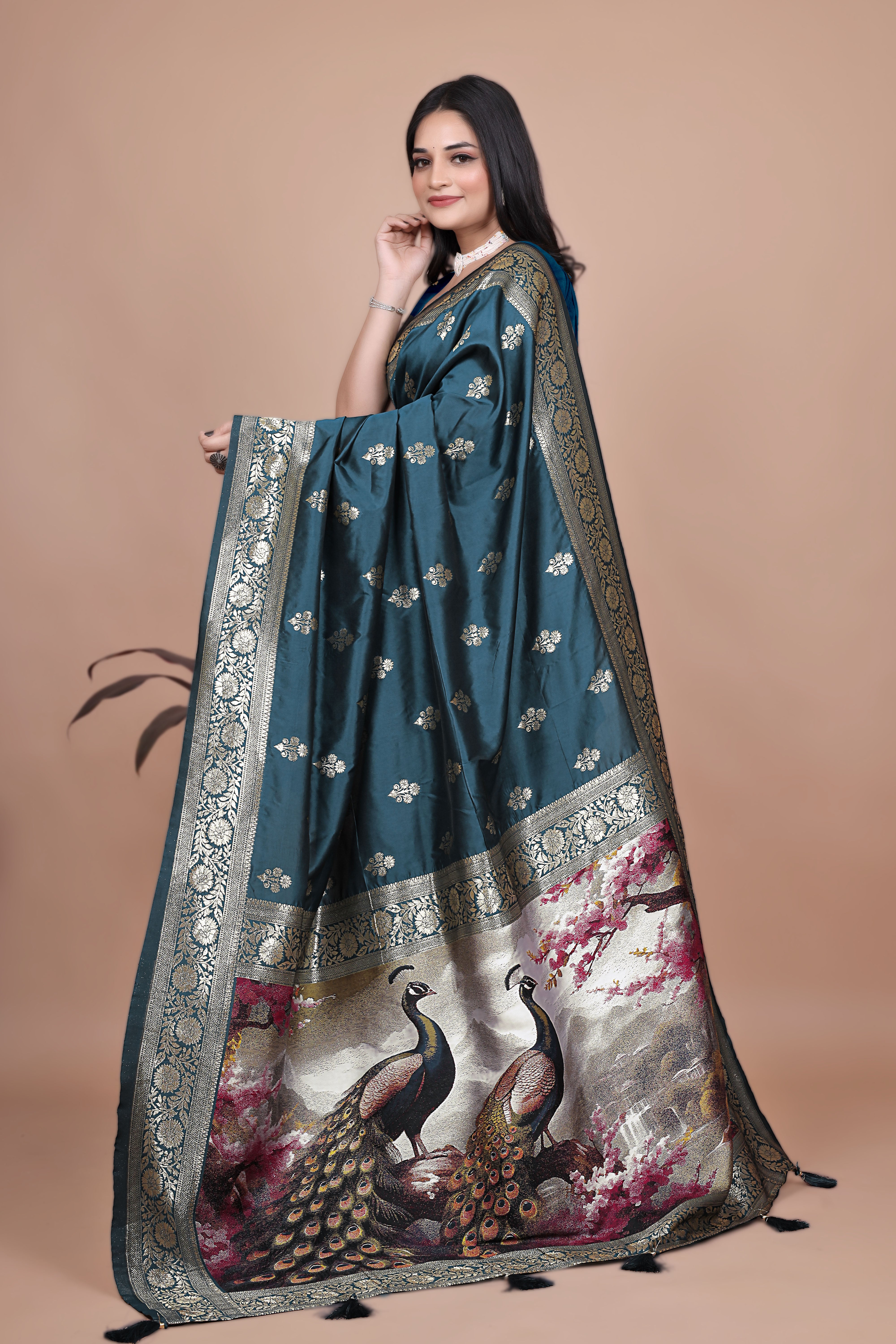 Royal Purple Banarasi Silk Saree with Peacock Pallu Design