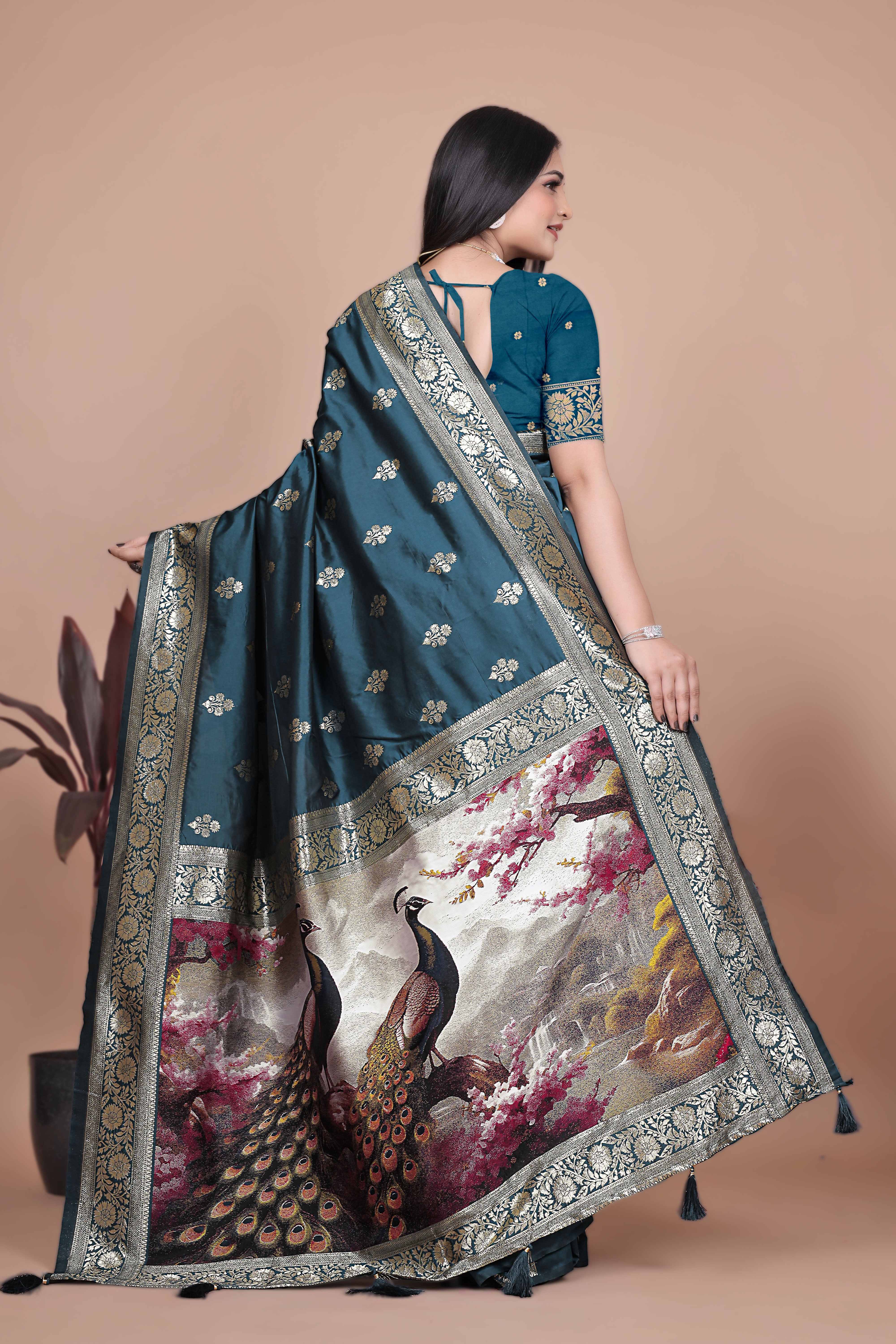 Royal Purple Banarasi Silk Saree with Peacock Pallu Design