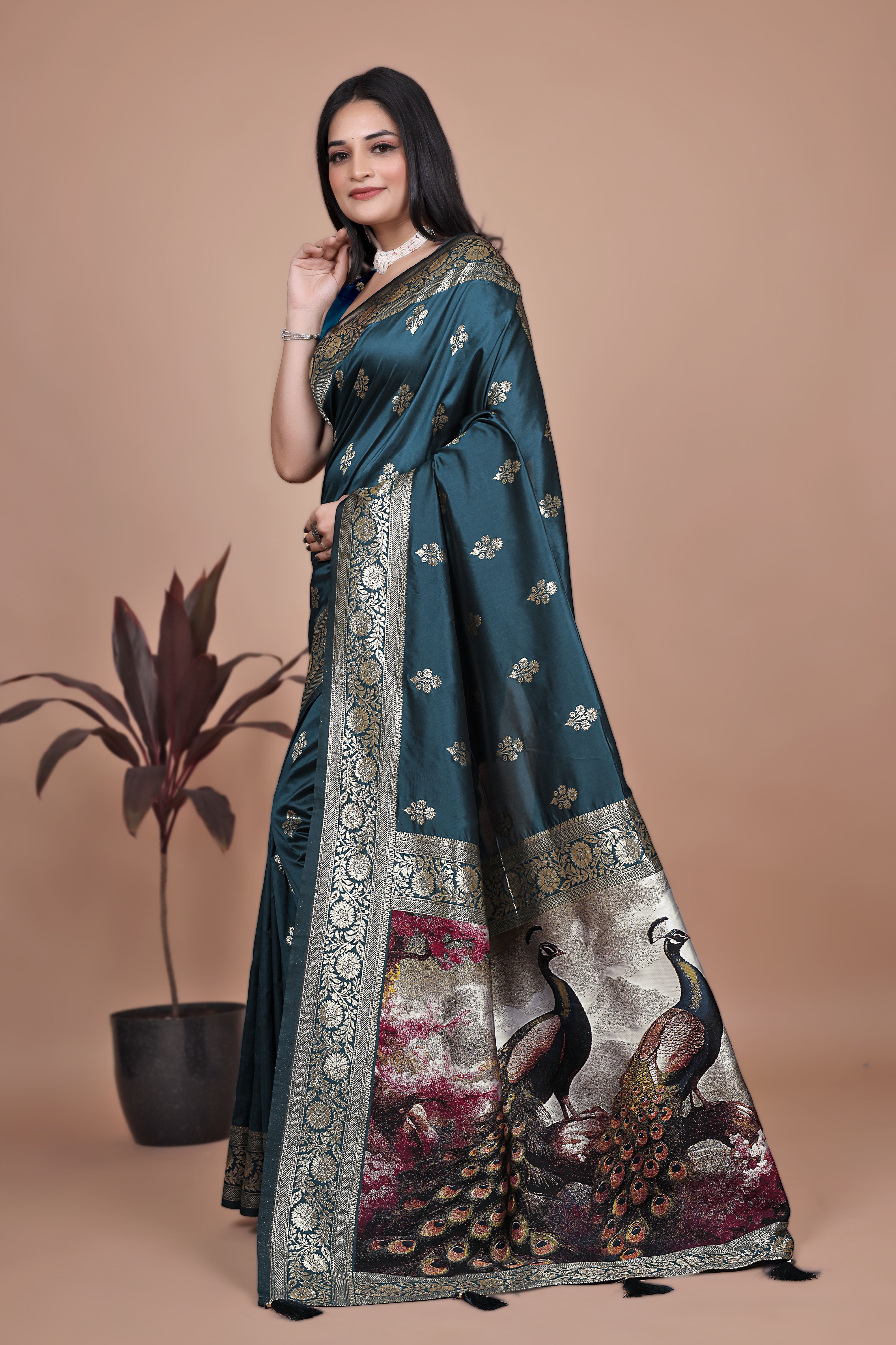 Royal Purple Banarasi Silk Saree with Peacock Pallu Design