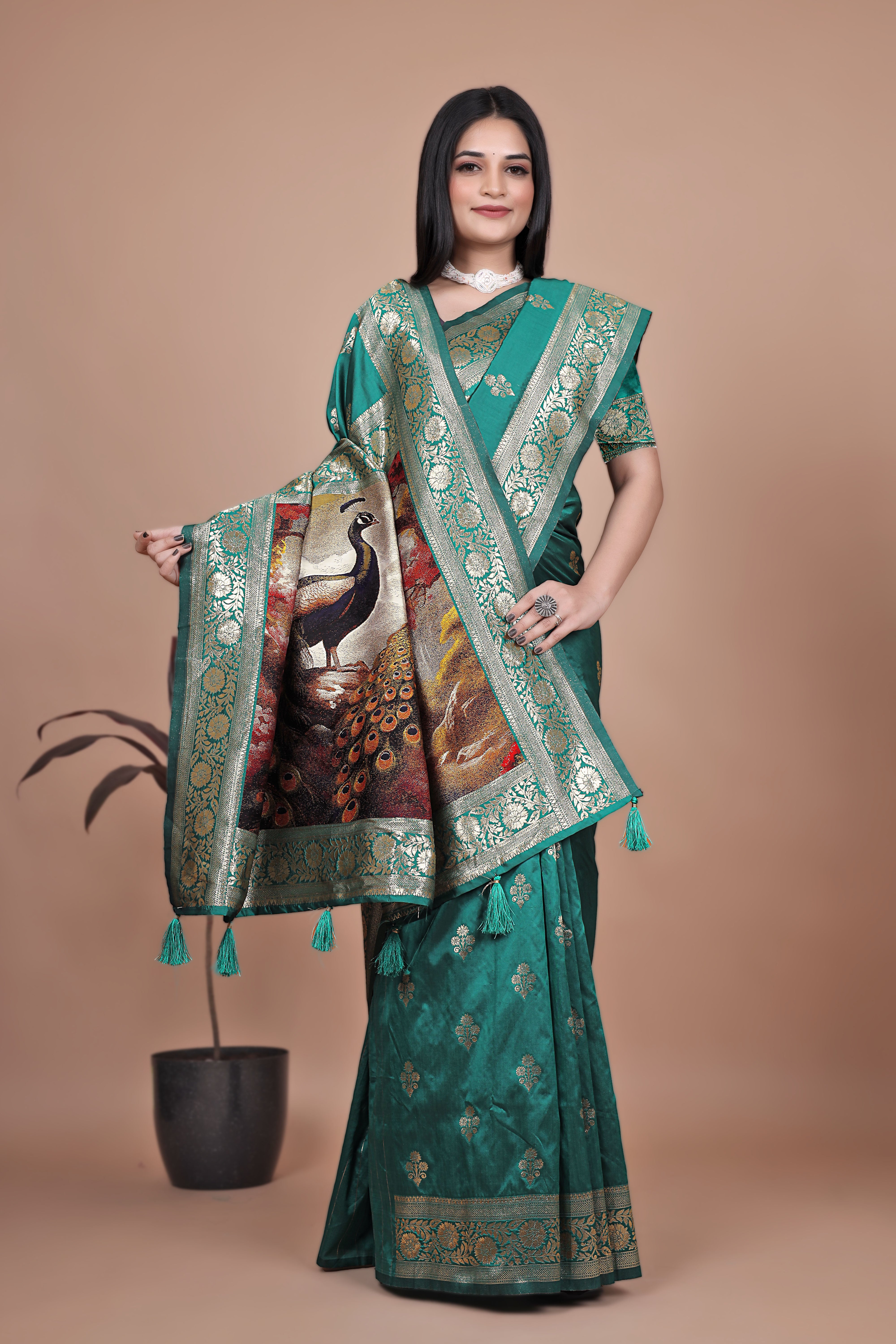 Royal Purple Banarasi Silk Saree with Peacock Pallu Design