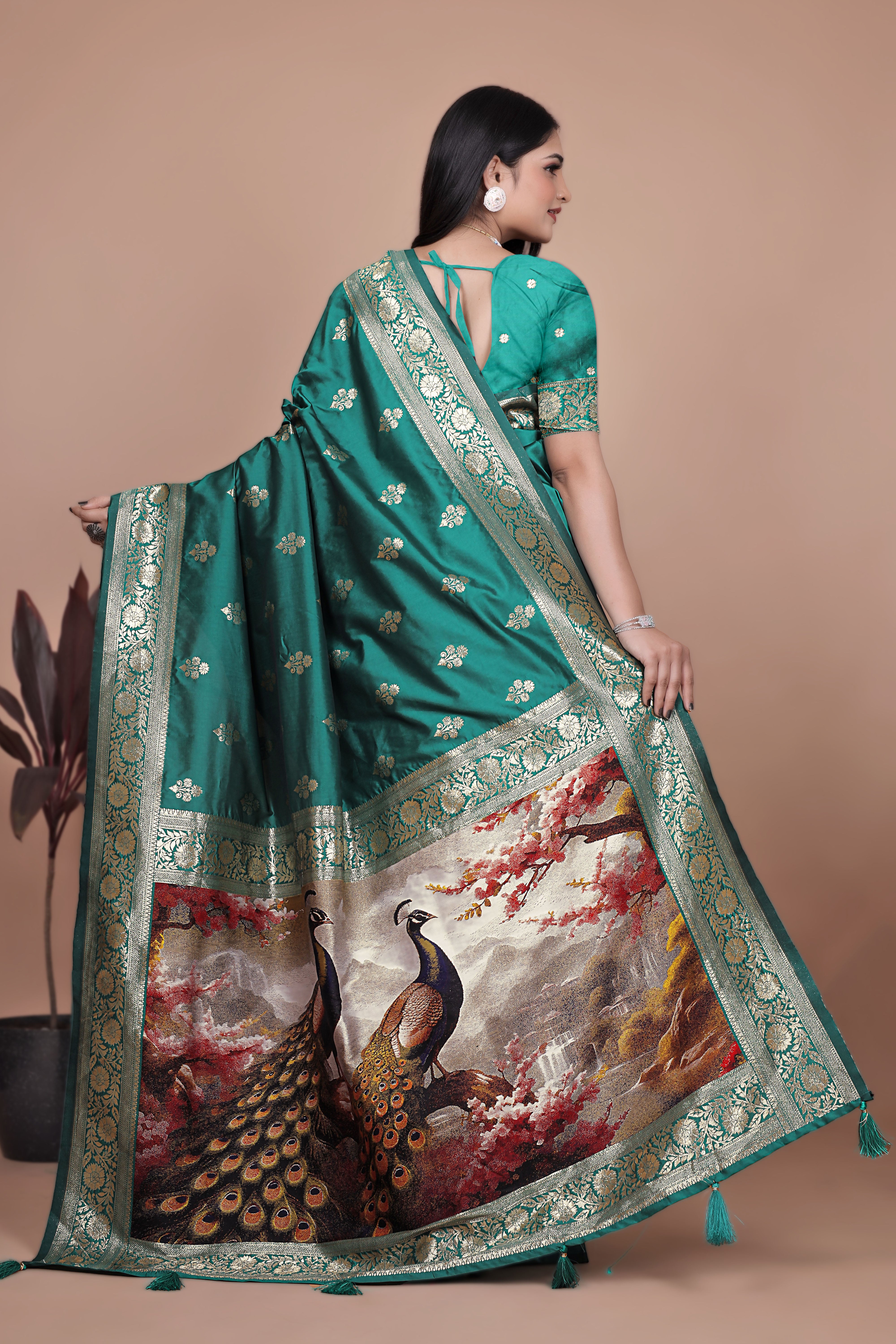 Royal Purple Banarasi Silk Saree with Peacock Pallu Design