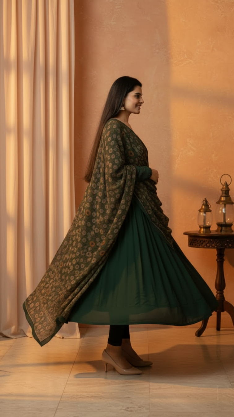 Deep Green Classic Anarkali Set