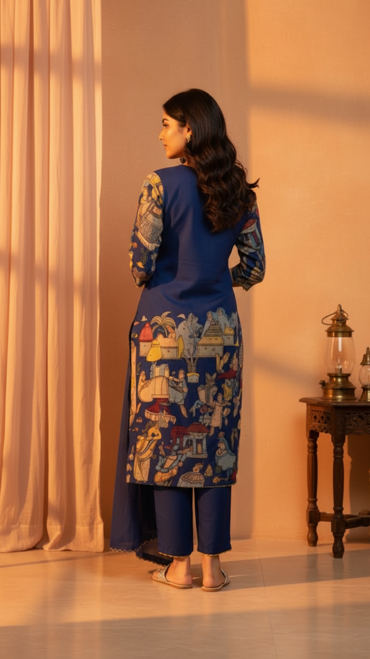 Traditional Kalamkari Print Cotton Kurti Set
