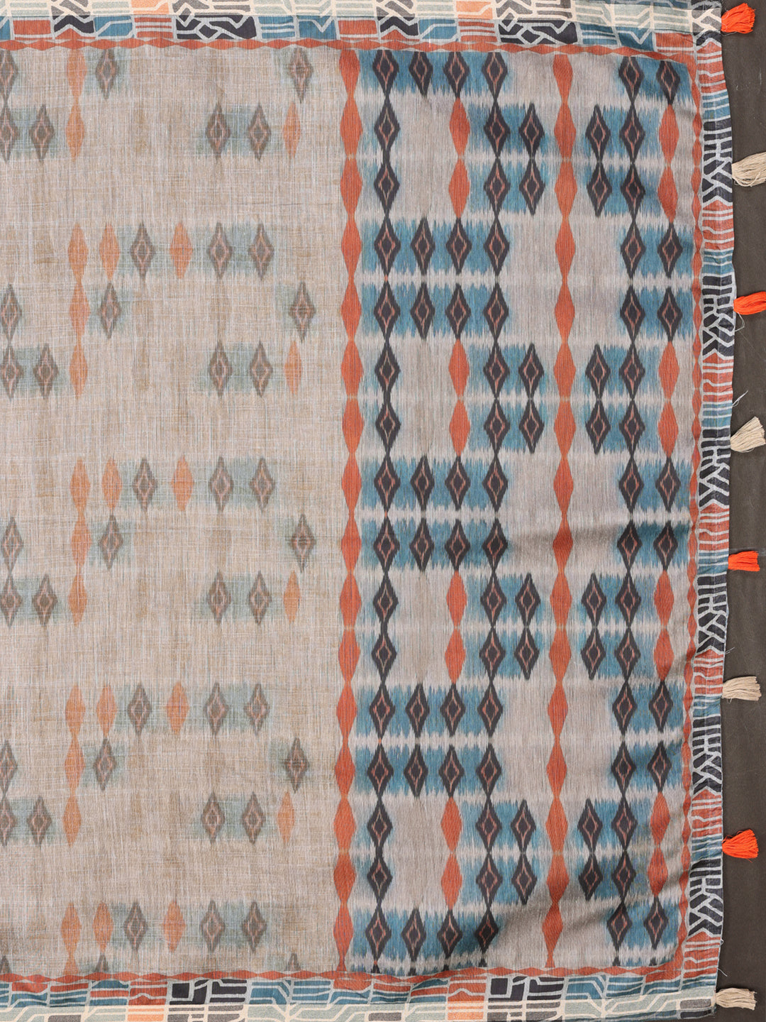 Grey & Rust Patterned Black Chanderi Saree