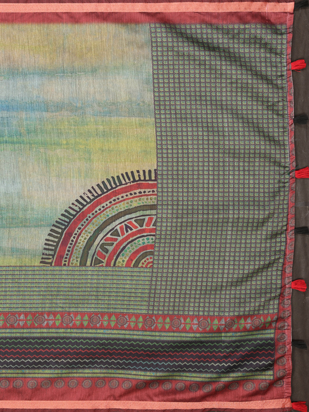 Green & Maroon Black Chanderi Saree