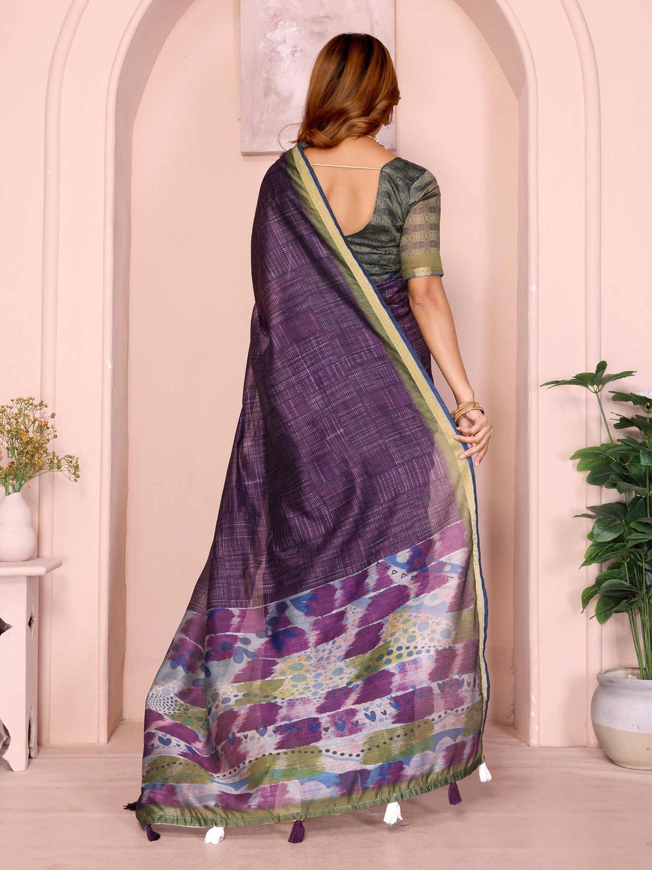 Purple & Green Black Chanderi Saree
