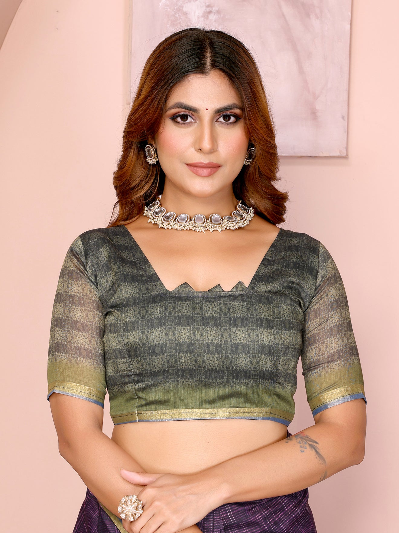 Purple & Green Black Chanderi Saree