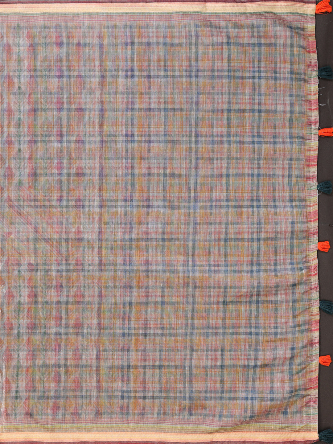 Vibrant Geometric Weaves Chanderi Saree with Contrasting Striped Border