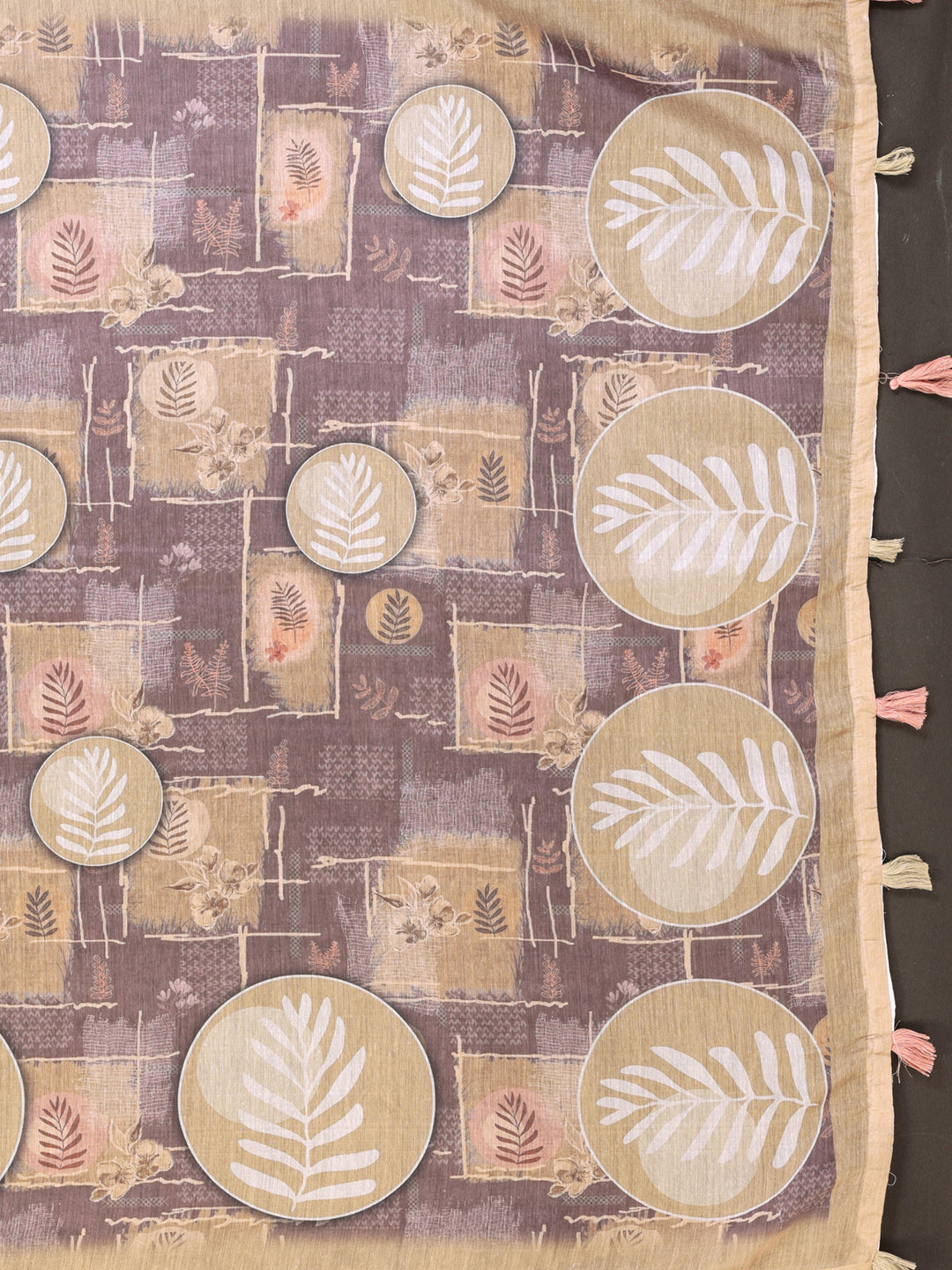 Elegant White Chanderi Saree with Digital Leaf Print  | Cream & Beige Shades | Lightweight Designer Saree with Matching Blouse Piece – 5.5 Meters