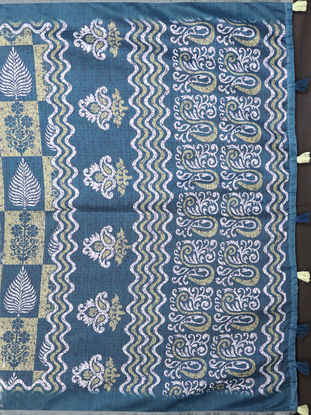 Stylish Blue Chanderi Saree with Leaf & Abstract Digital Print | Elegant Artistic Pallu | Lightweight Designer Saree with Matching Blouse Piece – 5.5 Meters