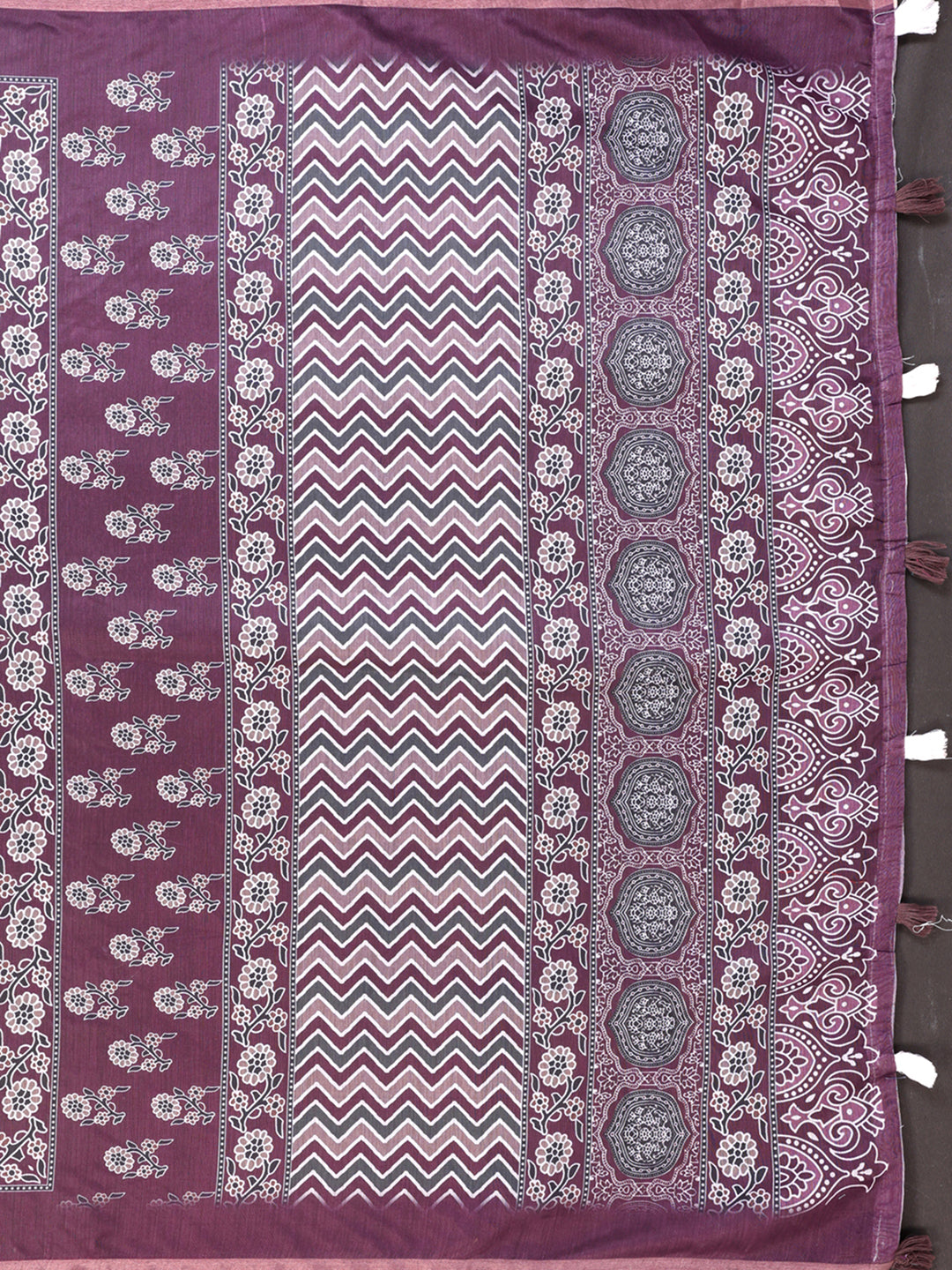 Wine Purple Traditional Printed Chanderi Saree 🌸 | Ethnic Motifs with Artistic Pallu 🎨 | Lightweight Designer Saree with Matching Blouse Piece  – 5.5 Meters