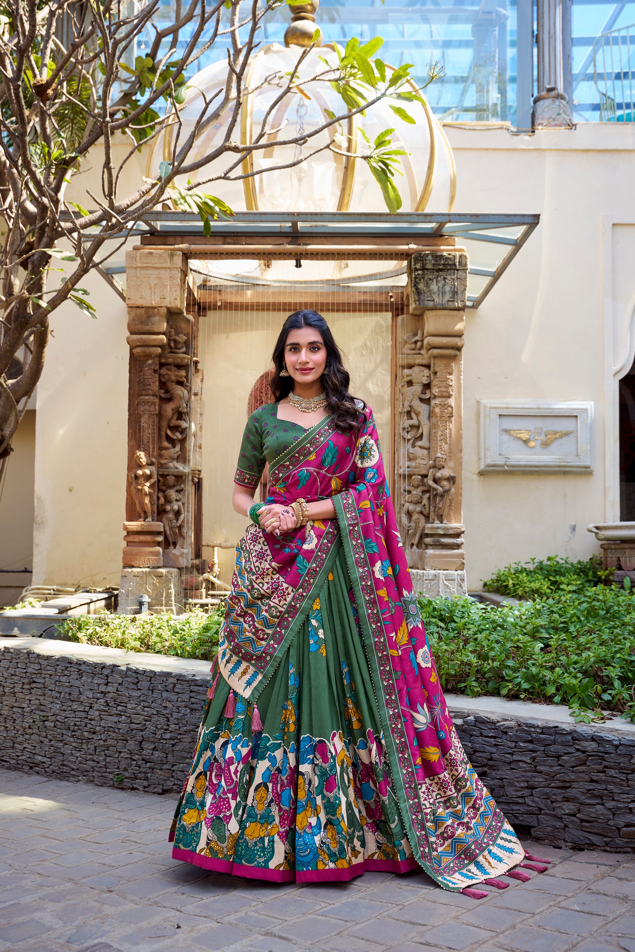 Tussar Silk Floral Patola Lehenga Set