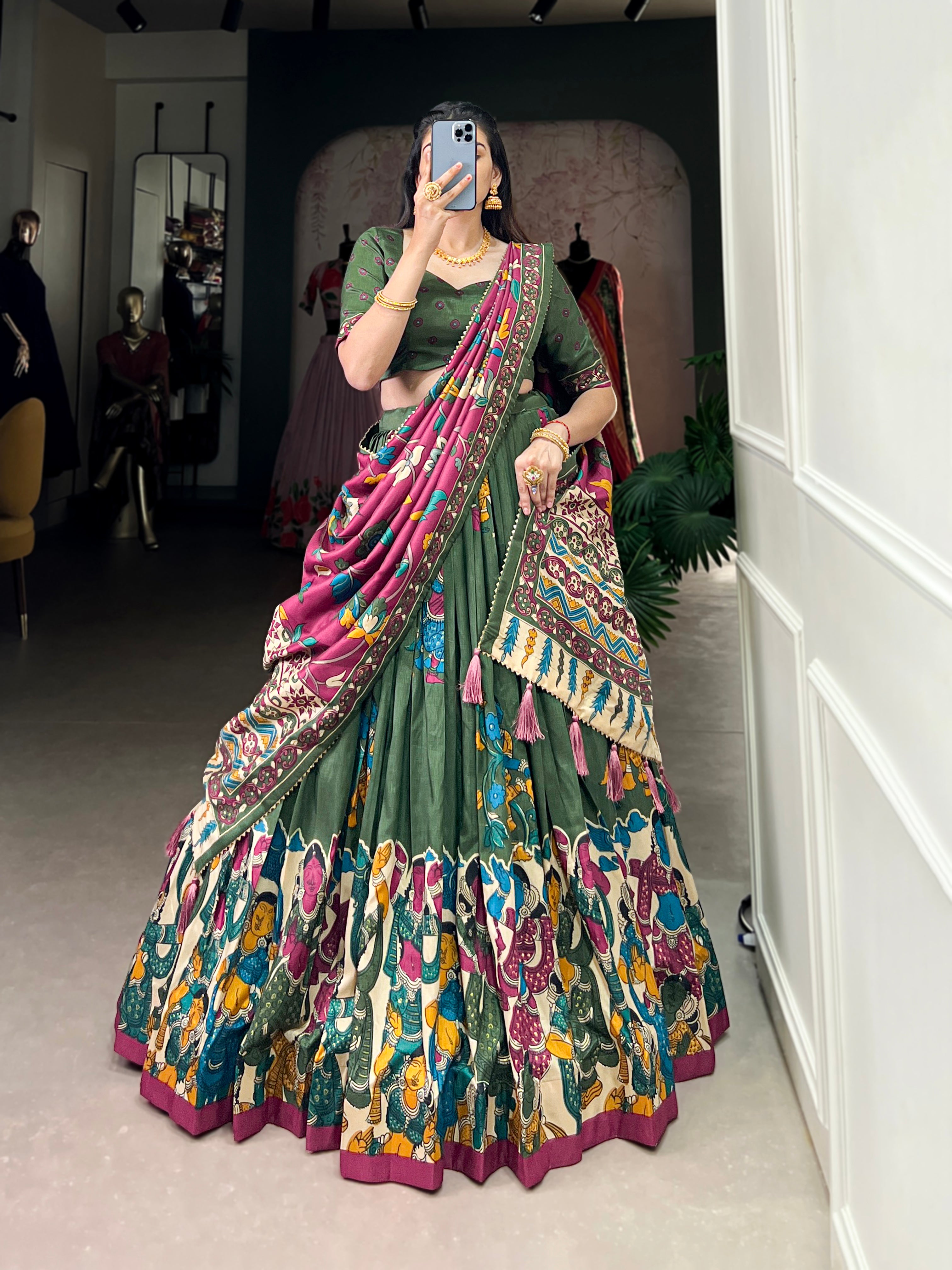 Tussar Silk Floral Patola Lehenga Set