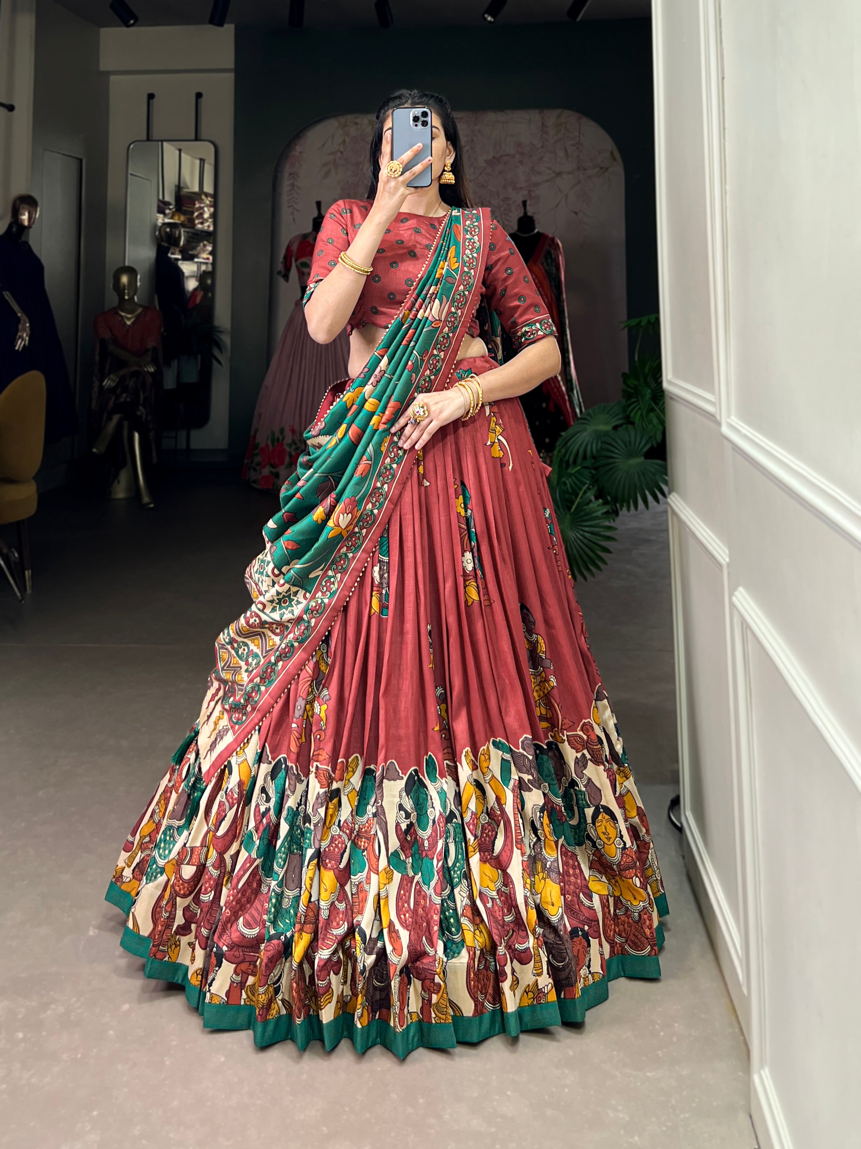Tussar Silk Floral Patola Lehenga Set