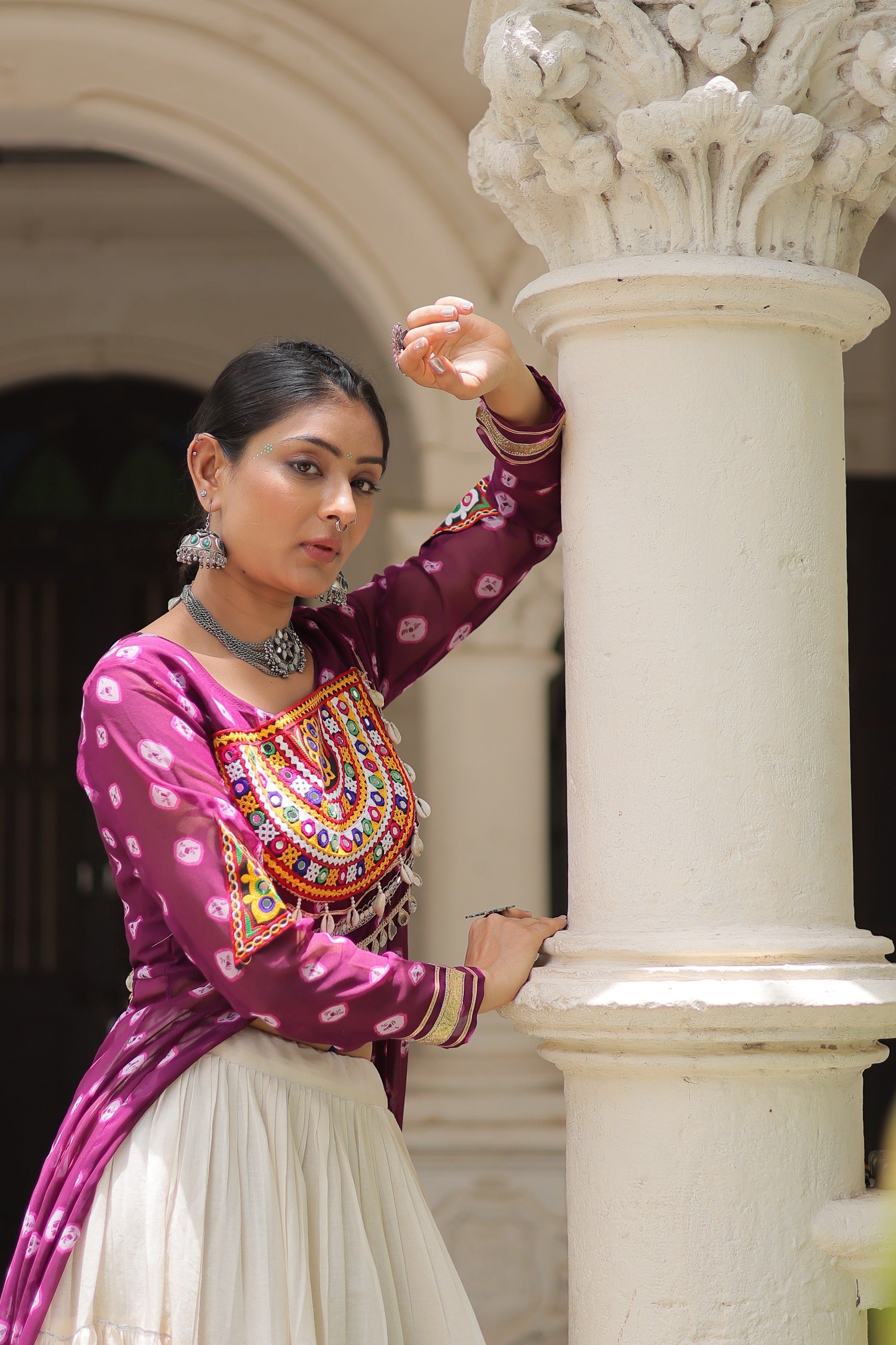 ✨  Navratri Collection - Bandhani Print Kurti with Kora Cotton Lehenga